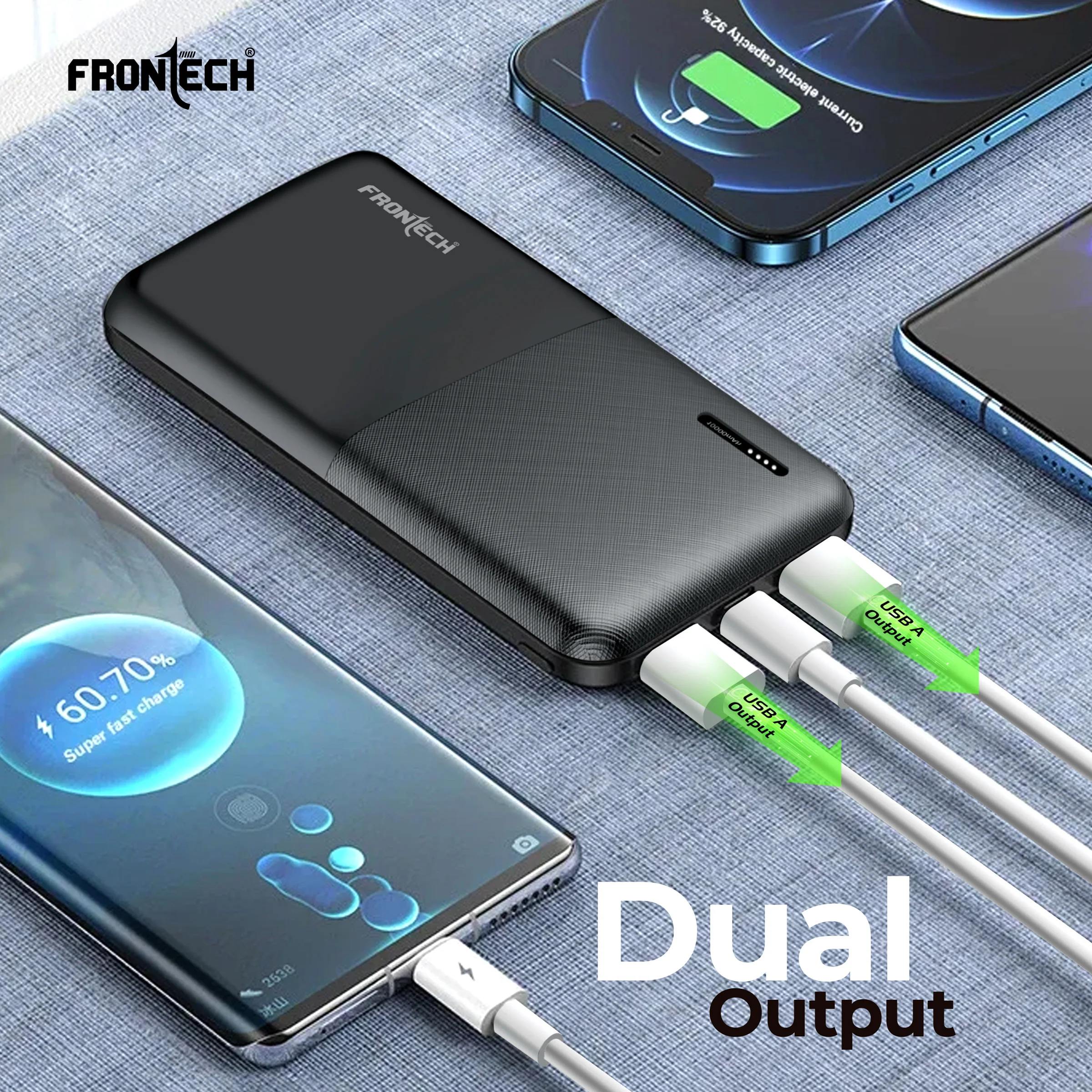 Frontech 10000 mAh Li-ion Power Bank with LED Indicator, Dual USB (PB-0007) - Image 3