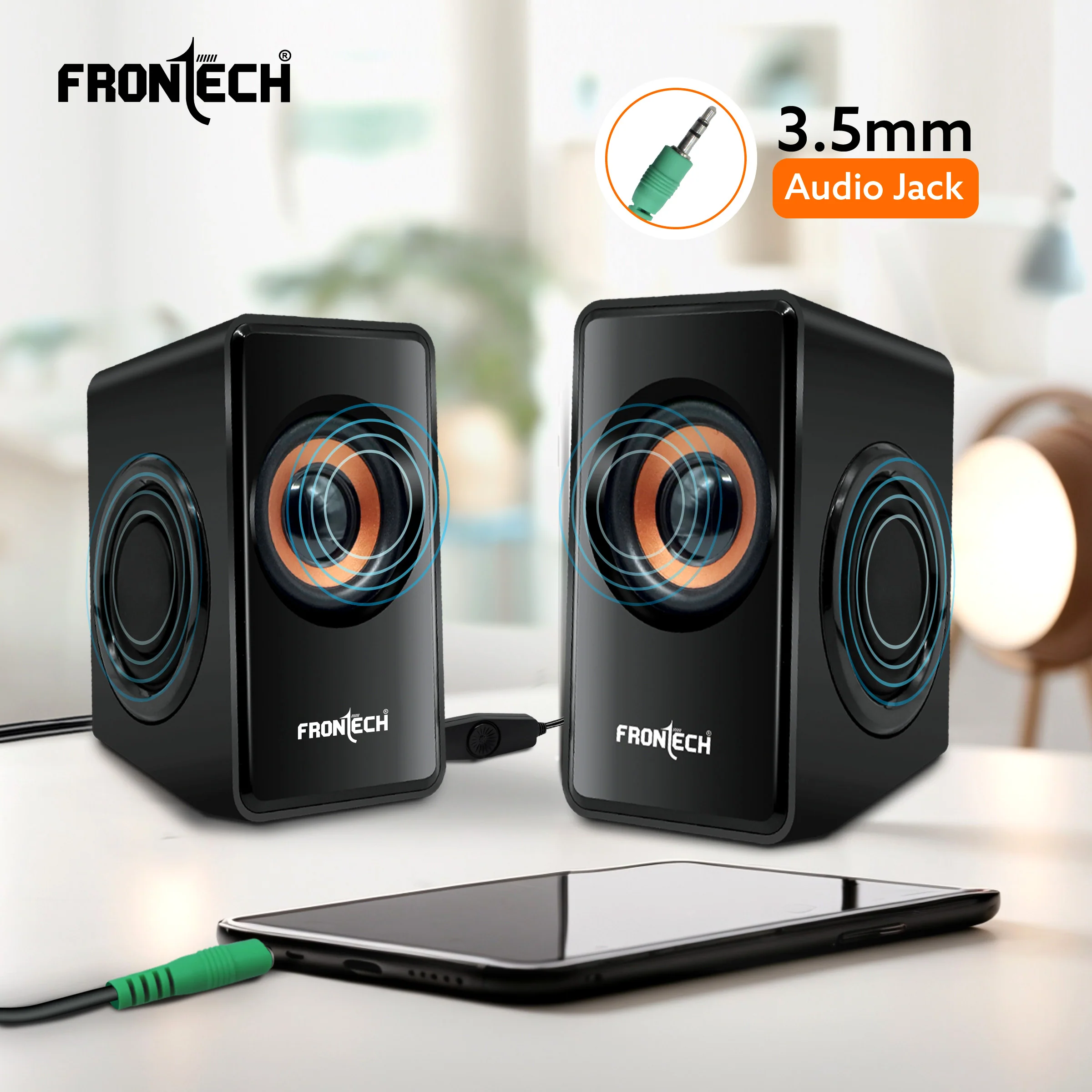 Frontech 2.0 USB PC Speakers | 2x2.5W Drivers (5cm) | 3.5mm Jack | For Laptop, PC, TV & Mobile (SPK-0001) - Image 4