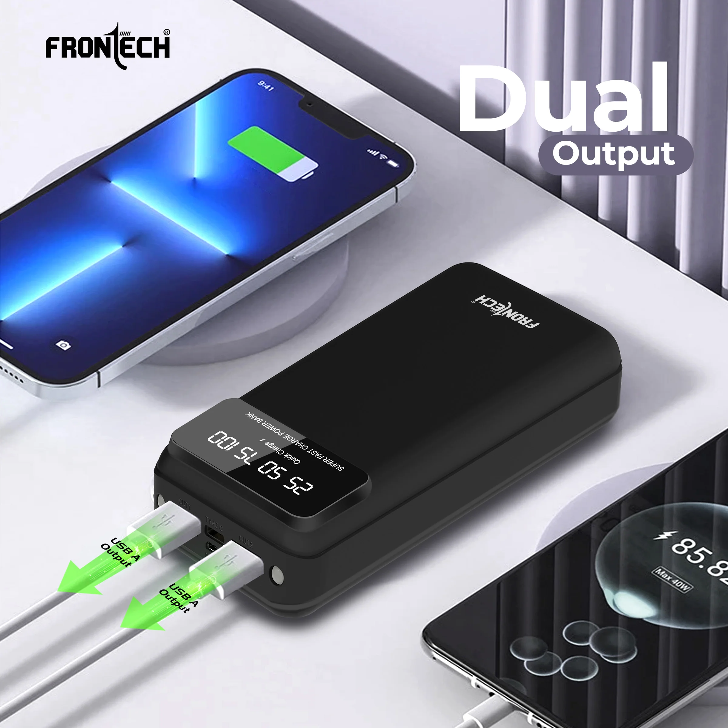 Frontech 20000mAh 22.5W Fast Charging Power Bank with LED Digital Display, Dual USB Output, Type-C & Micro Input, Dual LED Torch Light, Li-Polymer Battery, Multi-Protection – Universal Compatibility | PB-0008 - Image 5