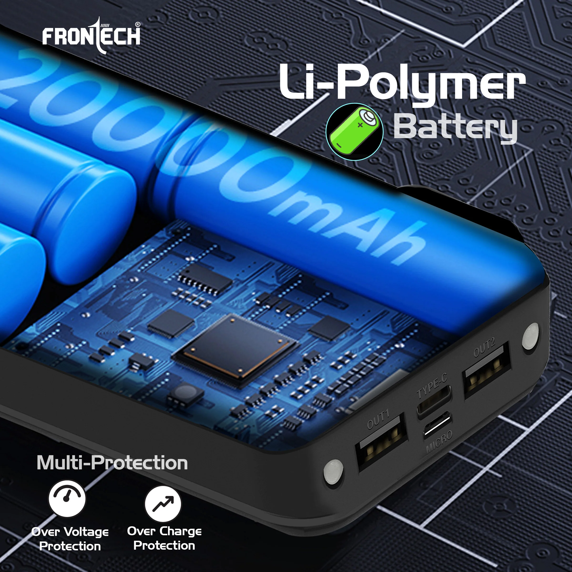 Frontech 20000mAh 22.5W Fast Charging Power Bank with LED Digital Display, Dual USB Output, Type-C & Micro Input, Dual LED Torch Light, Li-Polymer Battery, Multi-Protection – Universal Compatibility | PB-0008 - Image 6