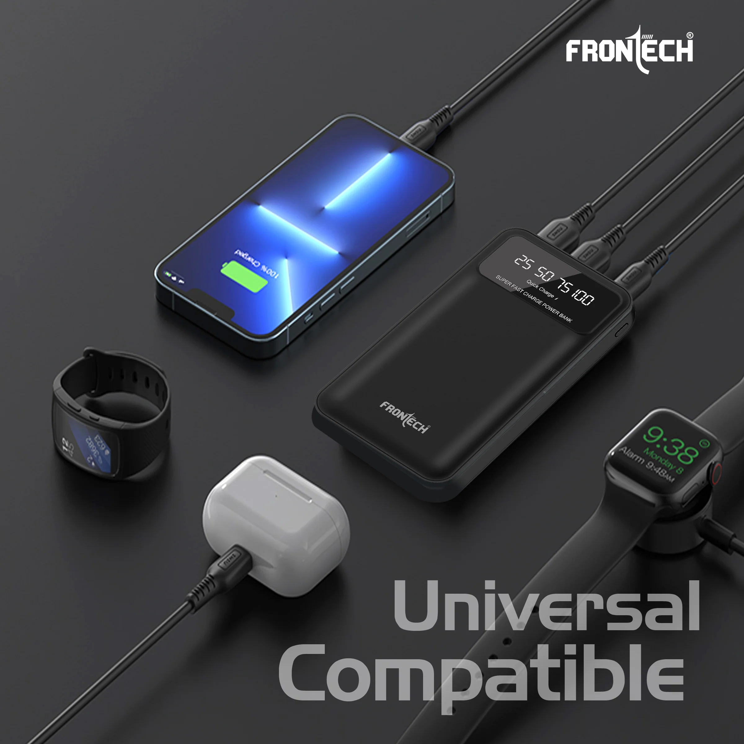 Frontech 20000mAh 22.5W Fast Charging Power Bank with LED Digital Display, Dual USB Output, Type-C & Micro Input, Dual LED Torch Light, Li-Polymer Battery, Multi-Protection – Universal Compatibility | PB-0008 - Image 8