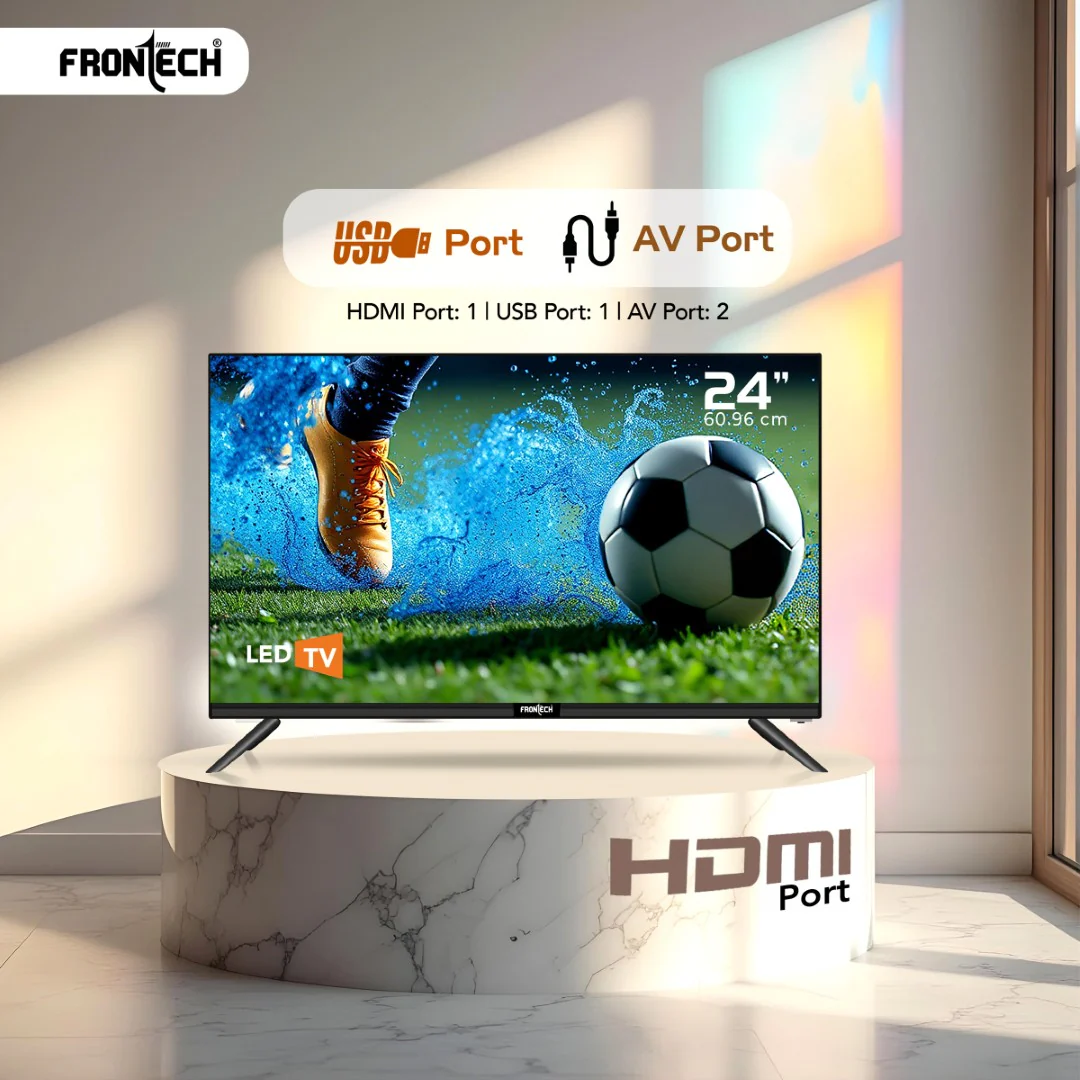 Frontech 24" HD LED TV | 1366x768, 20W Sound | Multiple Ports, Glossy Black (TV-0021) - Image 6