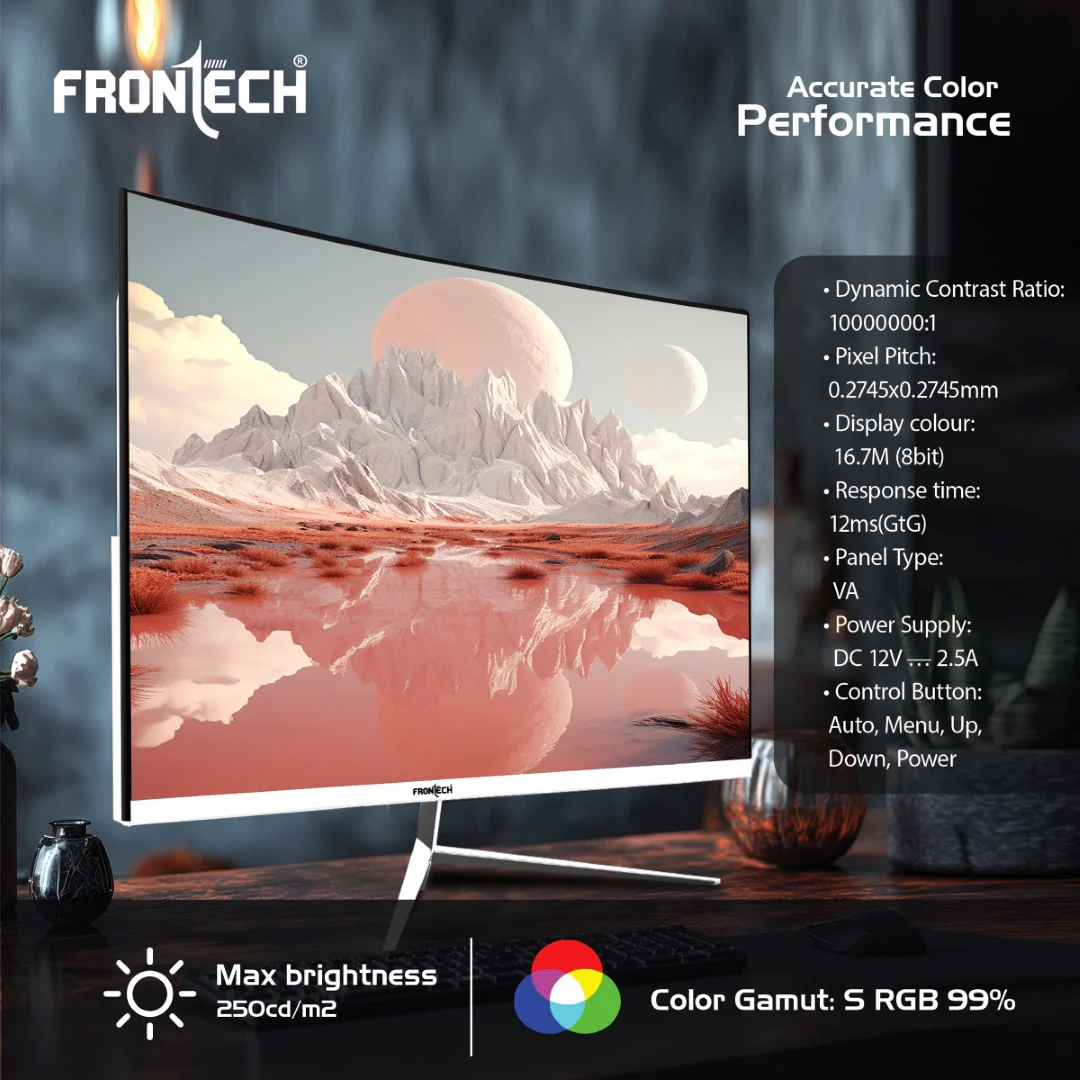 Frontech 24" Ultima Curved LED Monitor | 100Hz, 1920x1080, Built-in Speaker (MON-0088) - Image 7