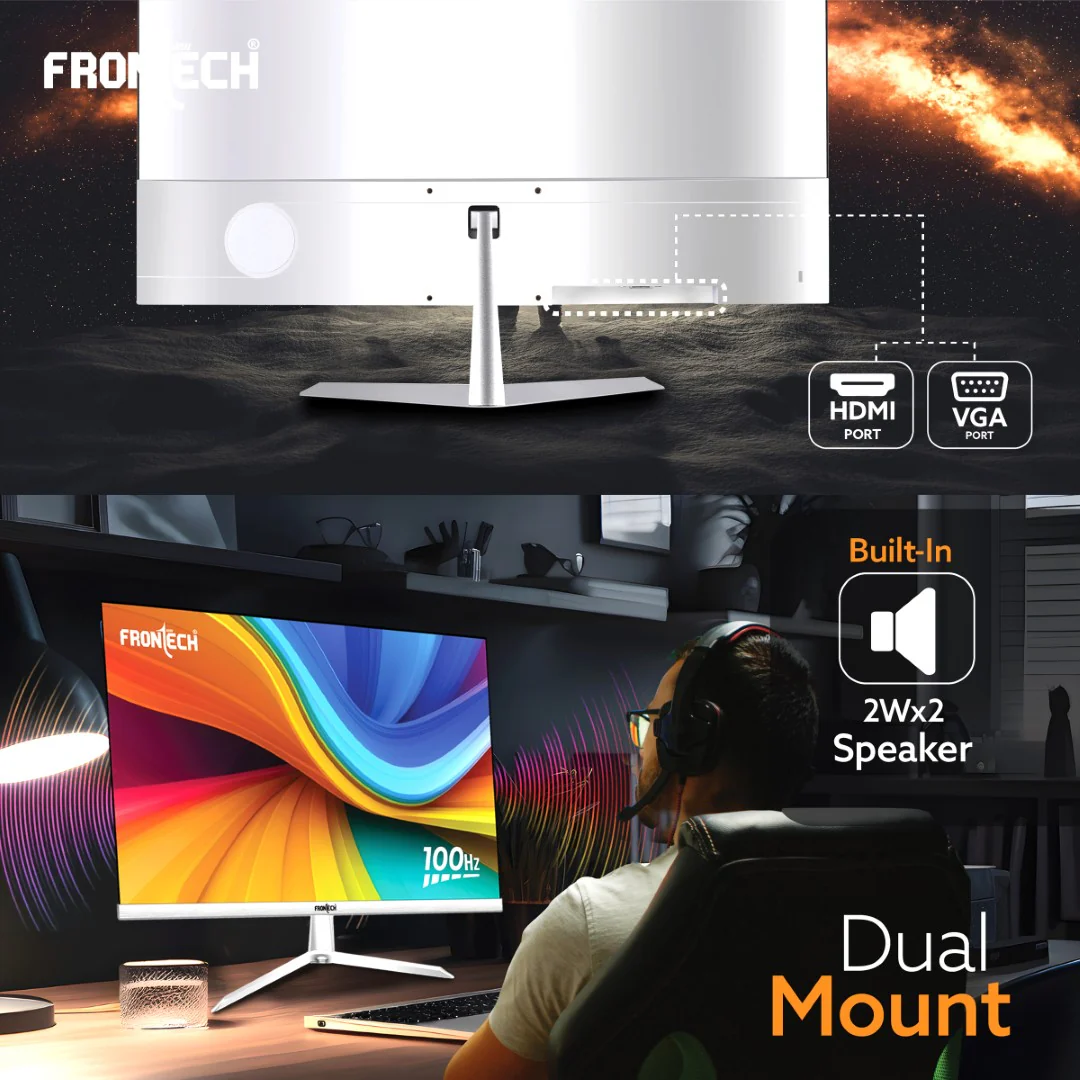 Frontech 24 inch LED Monitor | 100Hz | 1920x1080 | Wall Mountable | Frameless | HDMI & VGA | 12ms Response Time | Built-in Speakers | IPS Panel | Ultima Series | 3 Years Warranty - Image 6