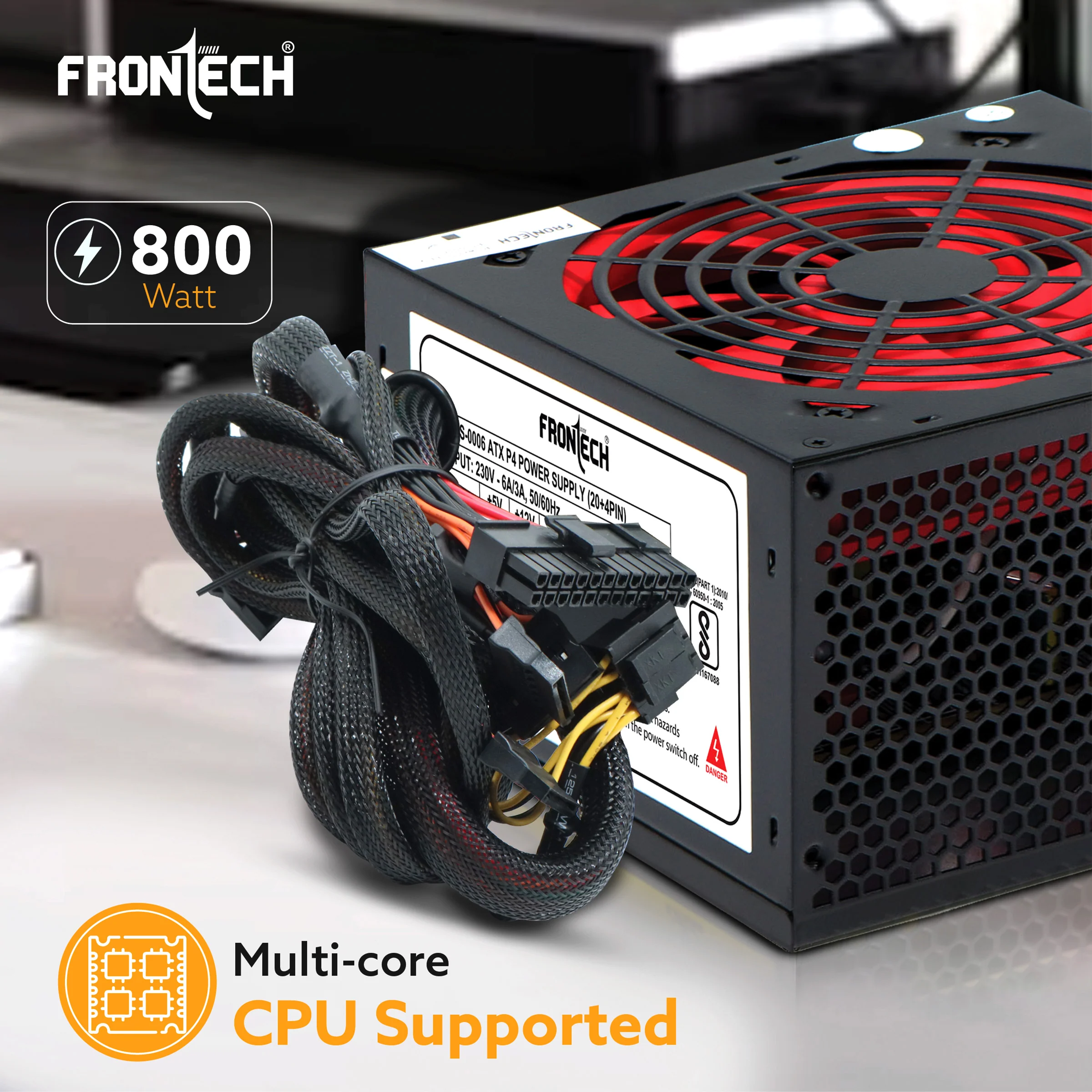 Frontech 800W ATX SMPS Power Supply with 120mm Silent Fan | 8 (6+2) PCIe | 3 SATA | 2 Molex | Multi-Core CPU Support | AC 230V | PS-0006 - Image 3