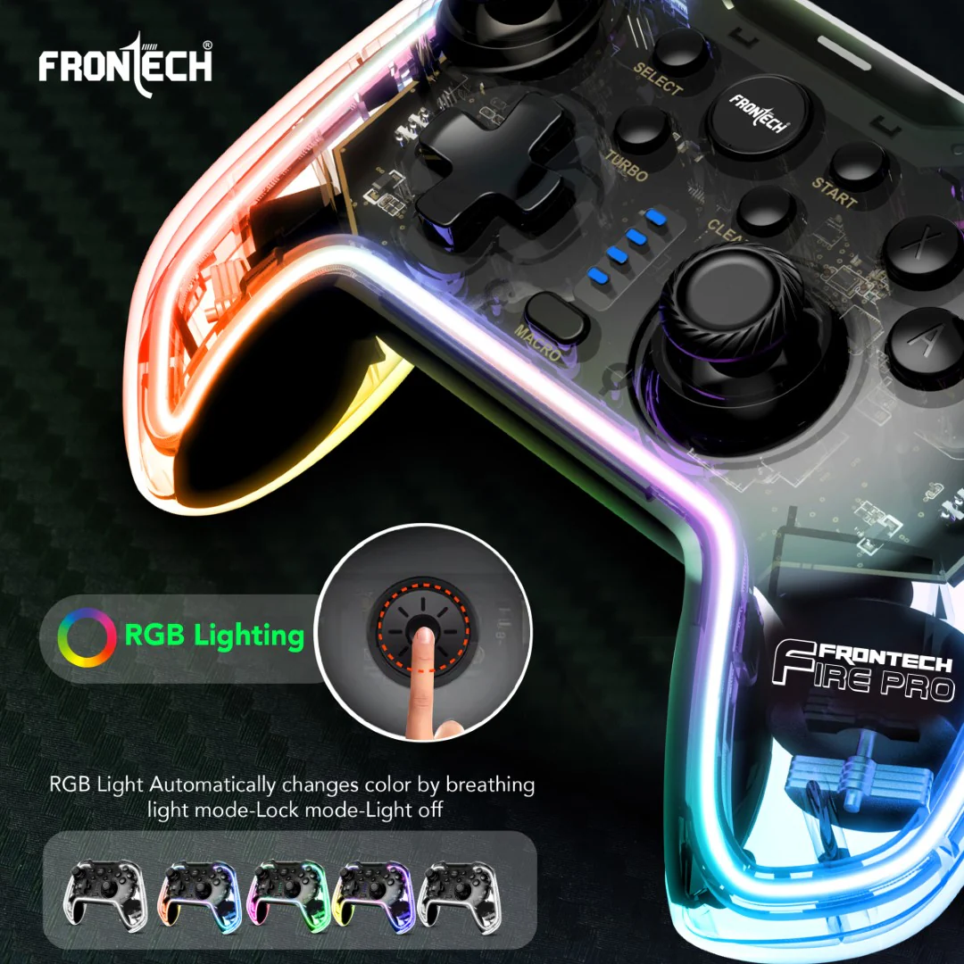 Frontech Fire Pro Wireless Gaming Pad | 2.4GHz, Dual Vibration, RGB | PS3/PC/Android TV (GP-0002) - Image 3