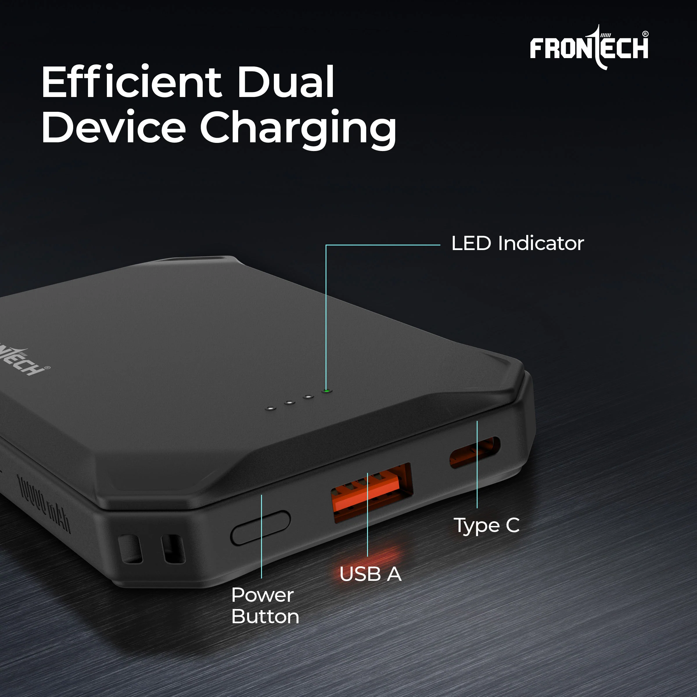 Frontech 10000mAh 22.5W Fast Charging Power Bank with LED Indicator | Short Circuit Protection & Dual Output (PB-0028) - Image 4