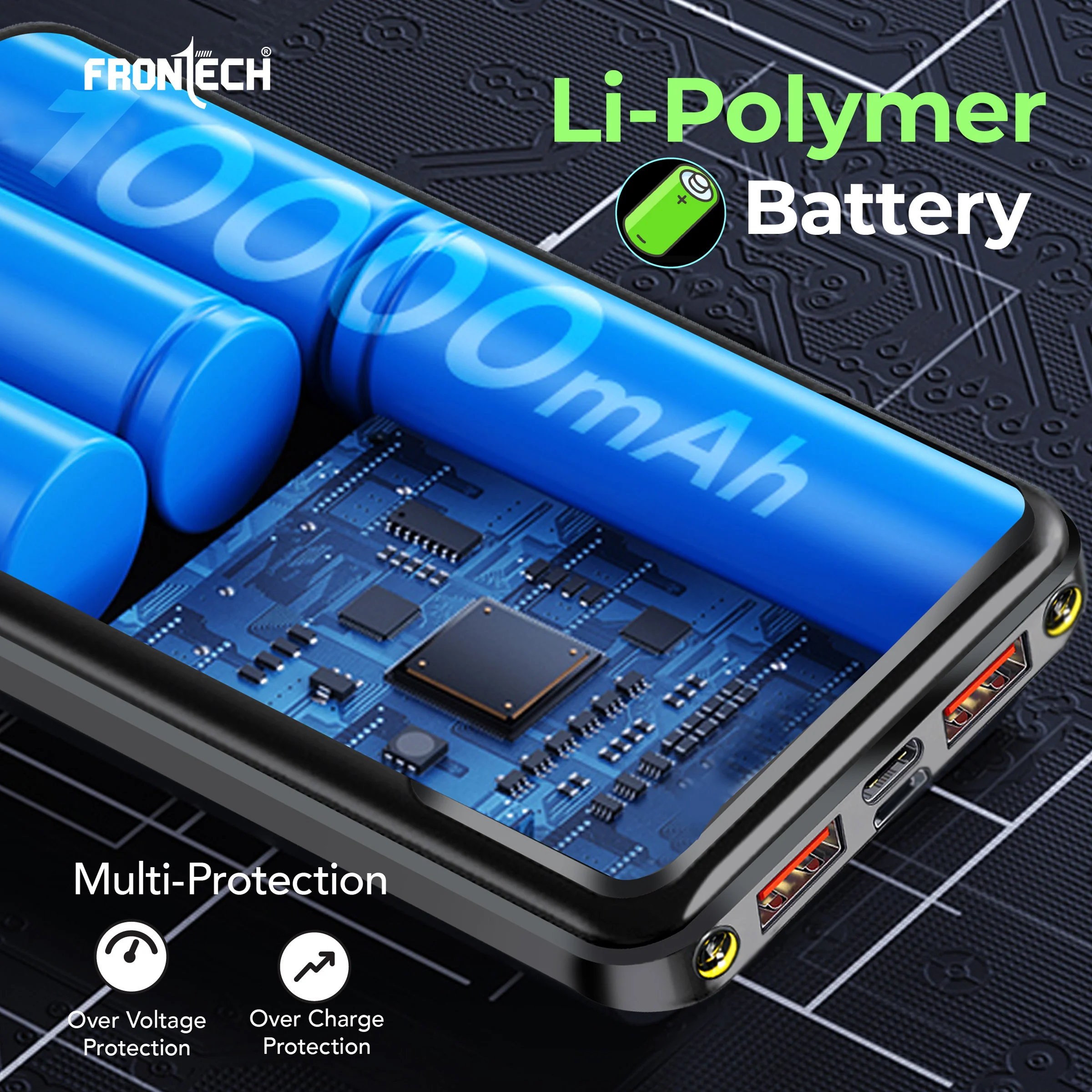 Frontech 10000mAh Power Bank | 22.5W Rapid Charging | Dual USB Output & Type-C Input | LED Torch Light & Battery Indicator | Li-Polymer Battery (PB-0006) - Image 7