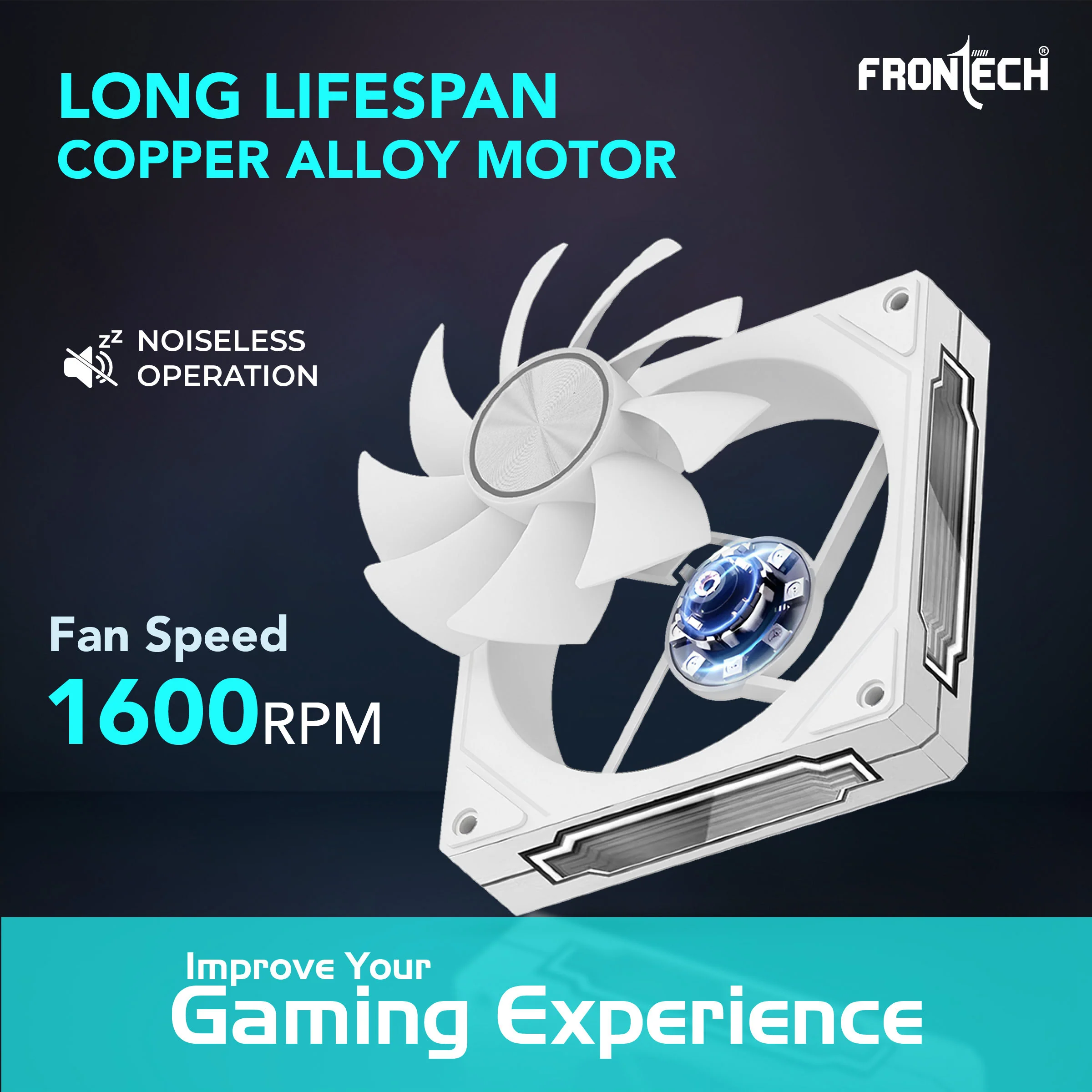 Frontech 120mm ARGB Gaming Case Fan | Infinity Mirror | 1600 RPM High Airflow | 3+4 PIN Connector | Noiseless Operation | Hydraulic Bearing | PWM Control | 1 Year Warranty (CPF-0011WHT) - Image 3