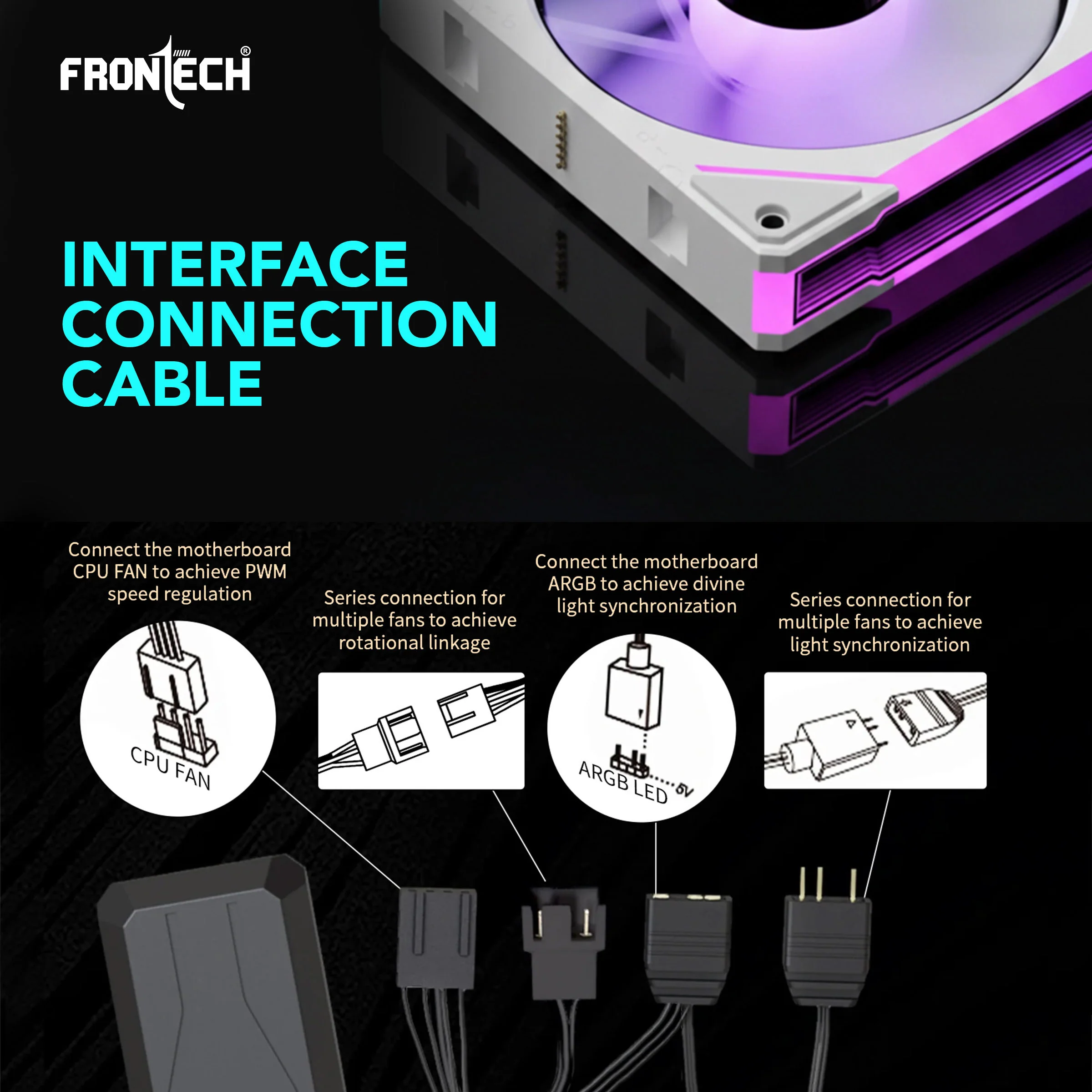 Frontech 120mm ARGB Gaming Case Fan | Infinity Mirror | 1600 RPM High Airflow | 3+4 PIN Connector | Noiseless Operation | Hydraulic Bearing | PWM Control | 1 Year Warranty (CPF-0011WHT) - Image 6