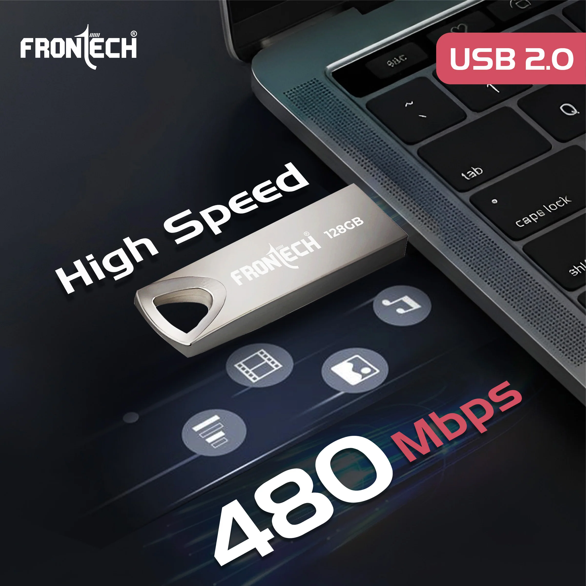 Frontech 128 GB USB 2.0 Flash Drive | 480 Mbps | High Speed | Wide Compatibility | Slim & Portable |3 Years Limited Warranty (PND-0005) - Image 3