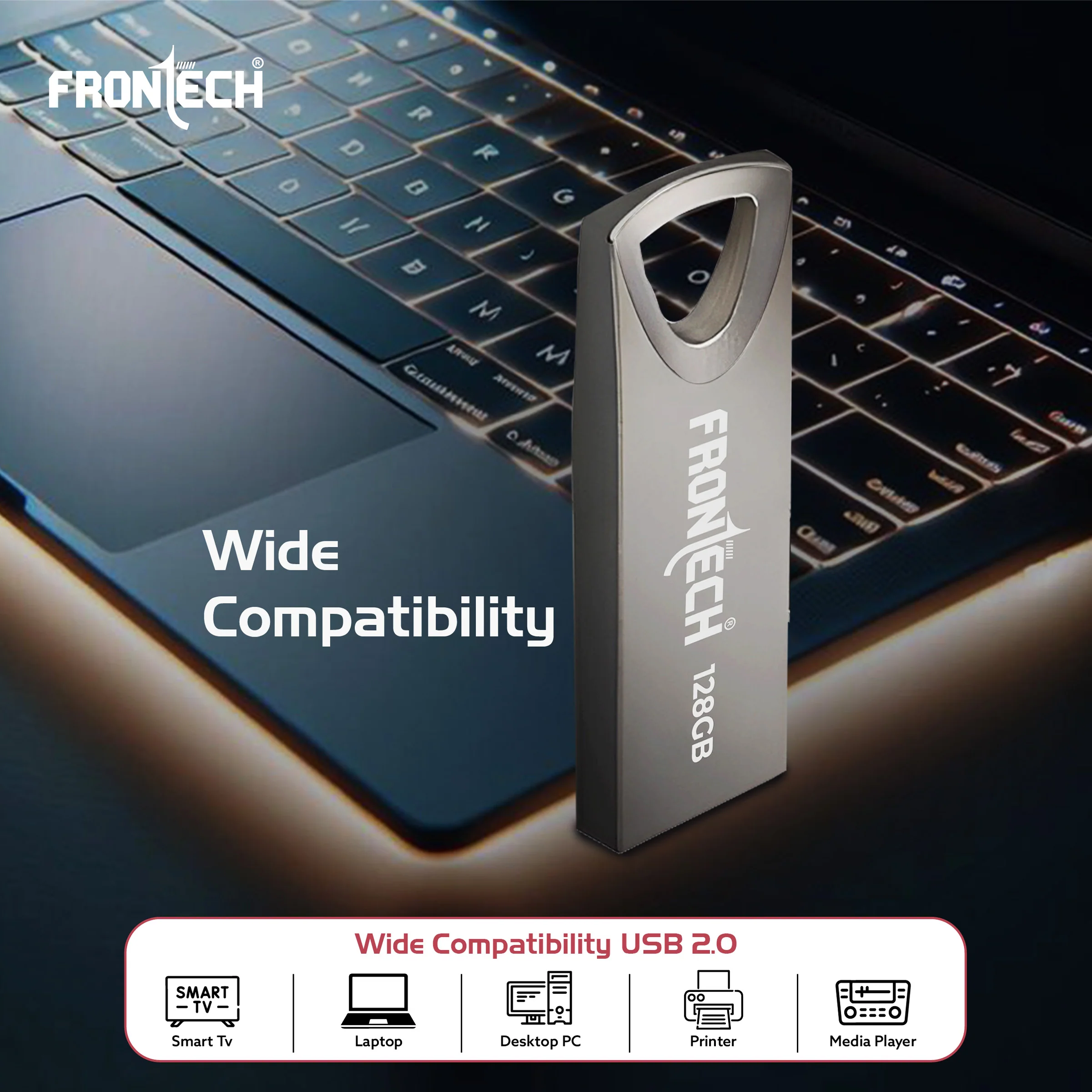 Frontech 128 GB USB 2.0 Flash Drive | 480 Mbps | High Speed | Wide Compatibility | Slim & Portable |3 Years Limited Warranty (PND-0005) - Image 4
