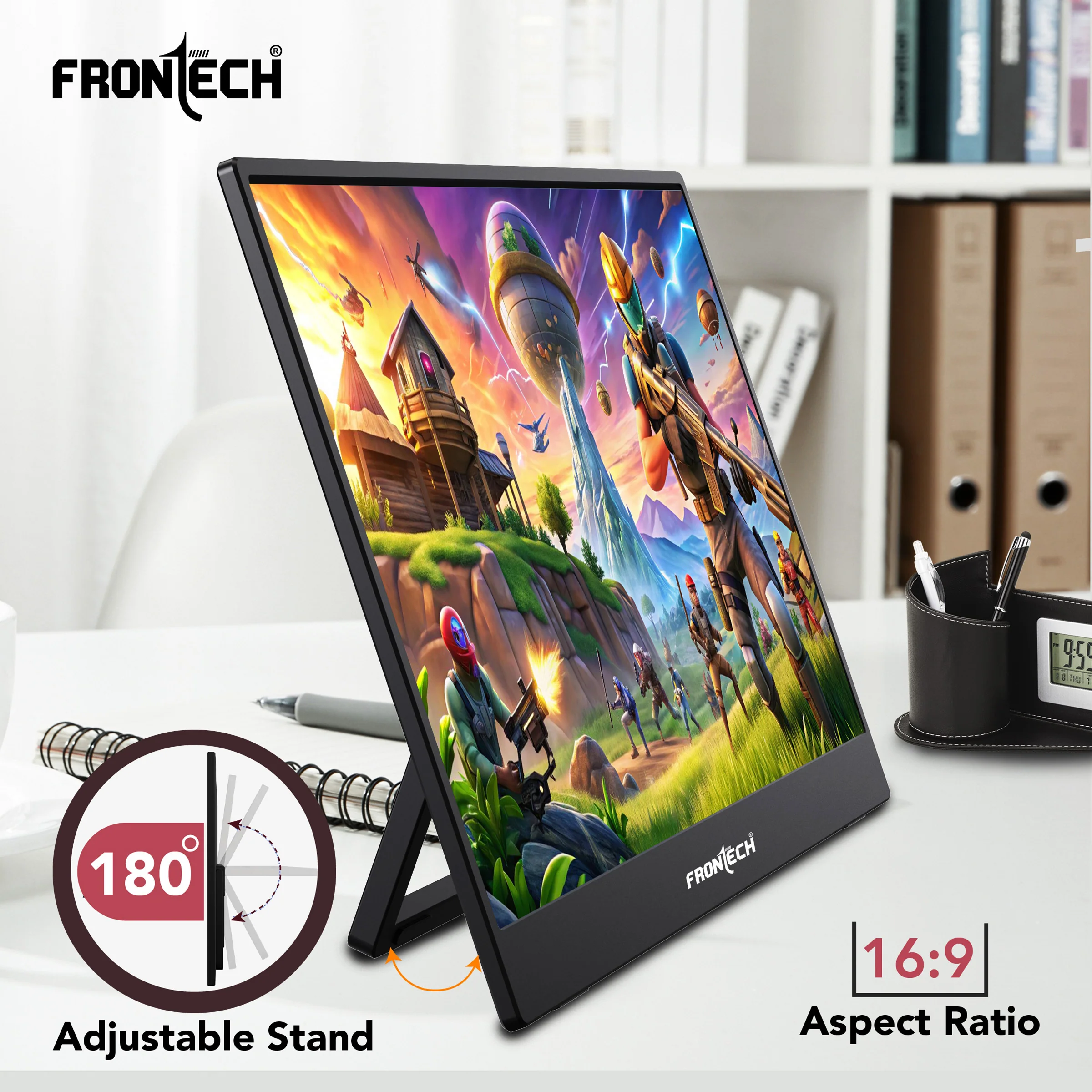 Frontech 15.6 inch Portable LED Monitor | 60Hz | 1920x1080 | Mini HDMI, USB-C & Headphone Jack | Built-in Speakers | IPS Panel | 1 Year Warranty - Image 3
