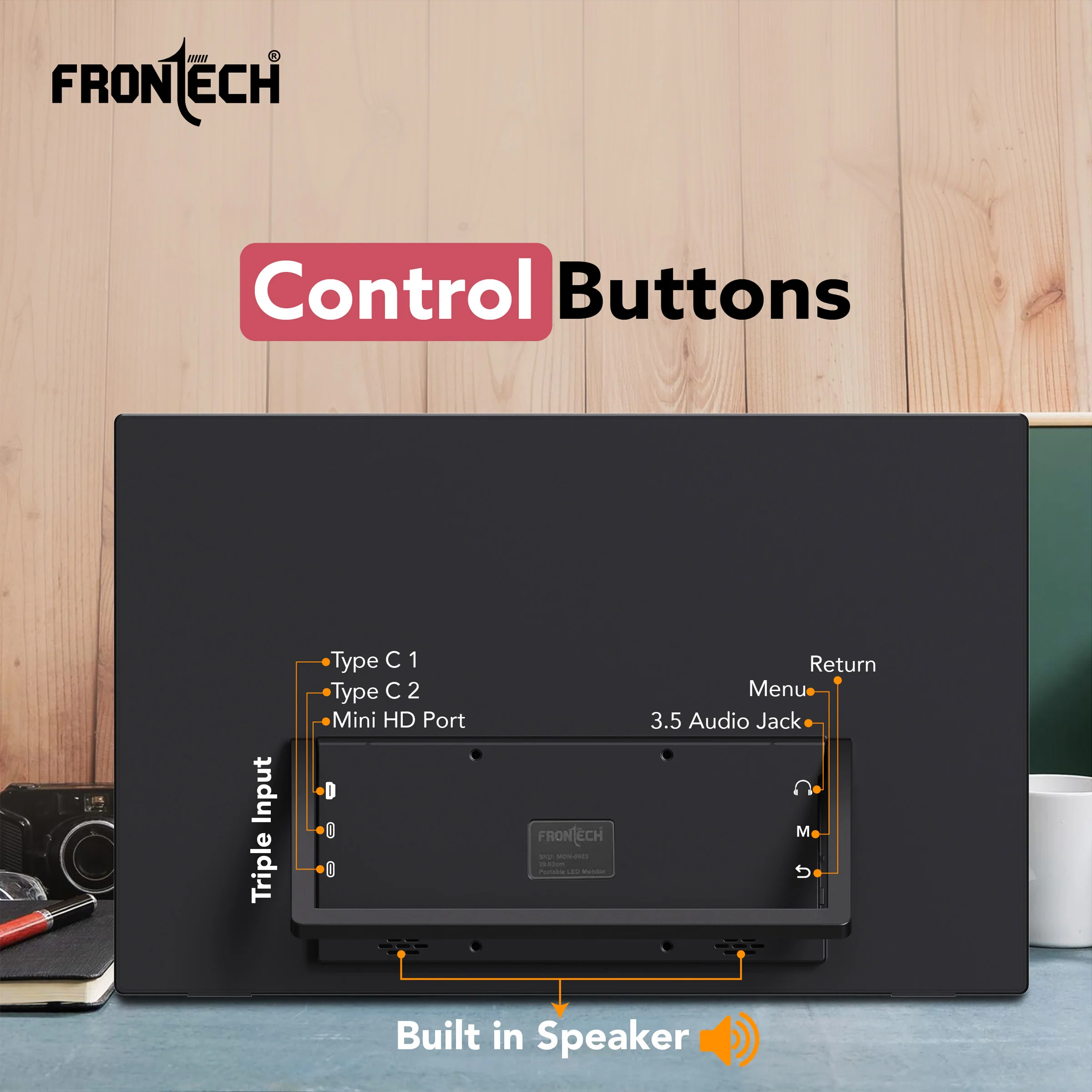 Frontech 15.6 inch Portable LED Monitor | 60Hz | 1920x1080 | Mini HDMI, USB-C & Headphone Jack | Built-in Speakers | IPS Panel | 1 Year Warranty - Image 4