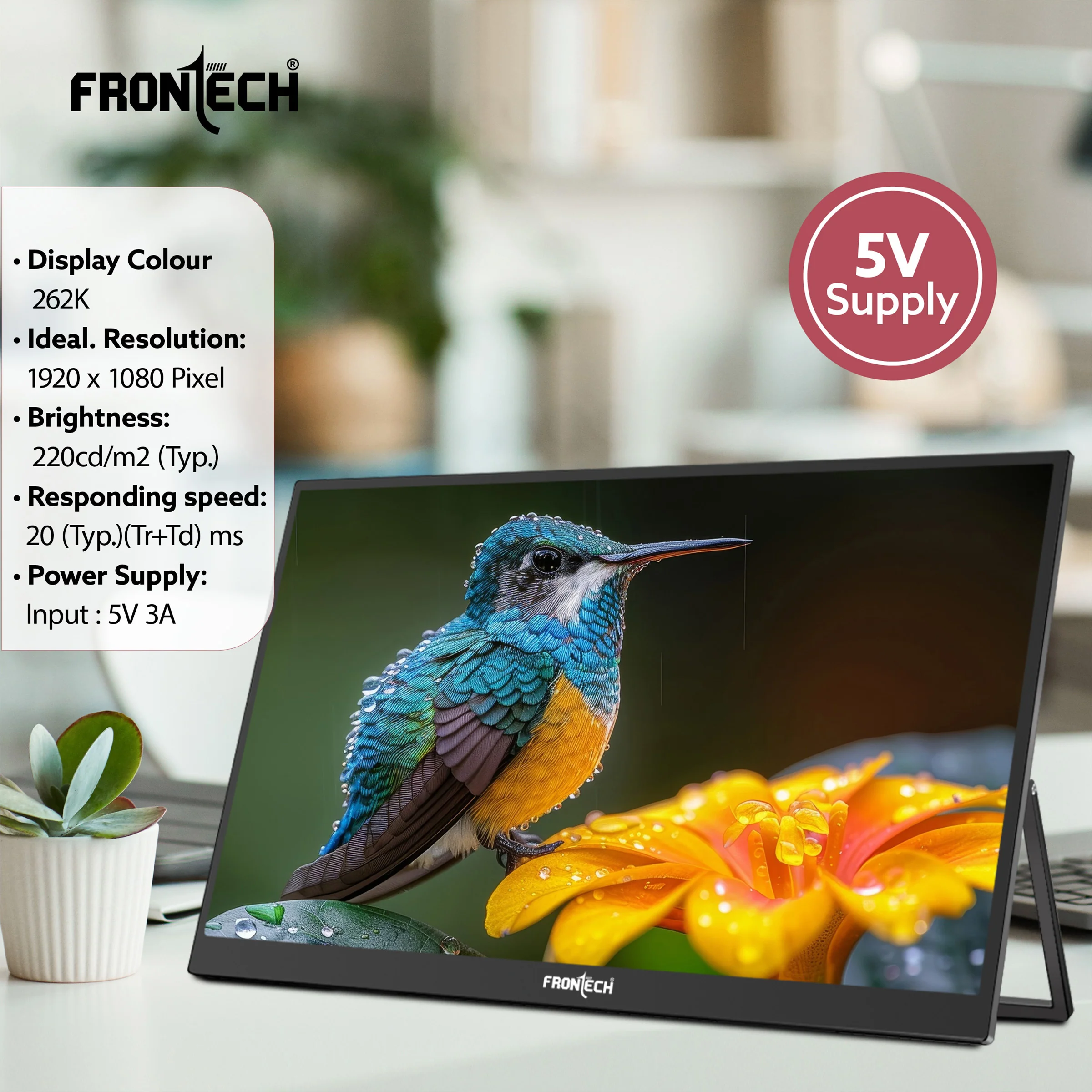 Frontech 15.6 inch Portable LED Monitor | 60Hz | 1920x1080 | Mini HDMI, USB-C & Headphone Jack | Built-in Speakers | IPS Panel | 1 Year Warranty - Image 6