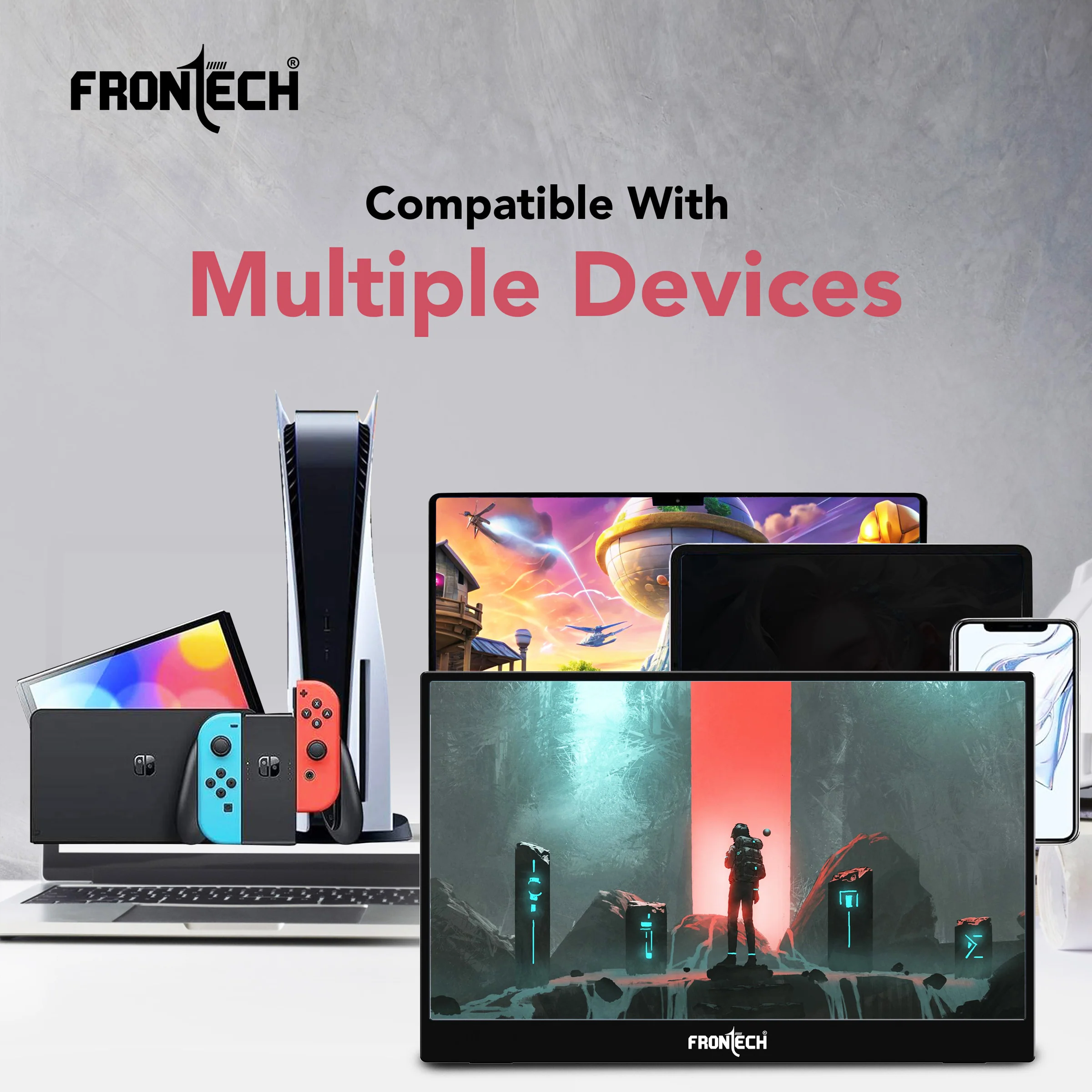 Frontech 15.6 inch Portable LED Monitor | 60Hz | 1920x1080 | Mini HDMI, USB-C & Headphone Jack | Built-in Speakers | IPS Panel | 1 Year Warranty - Image 7
