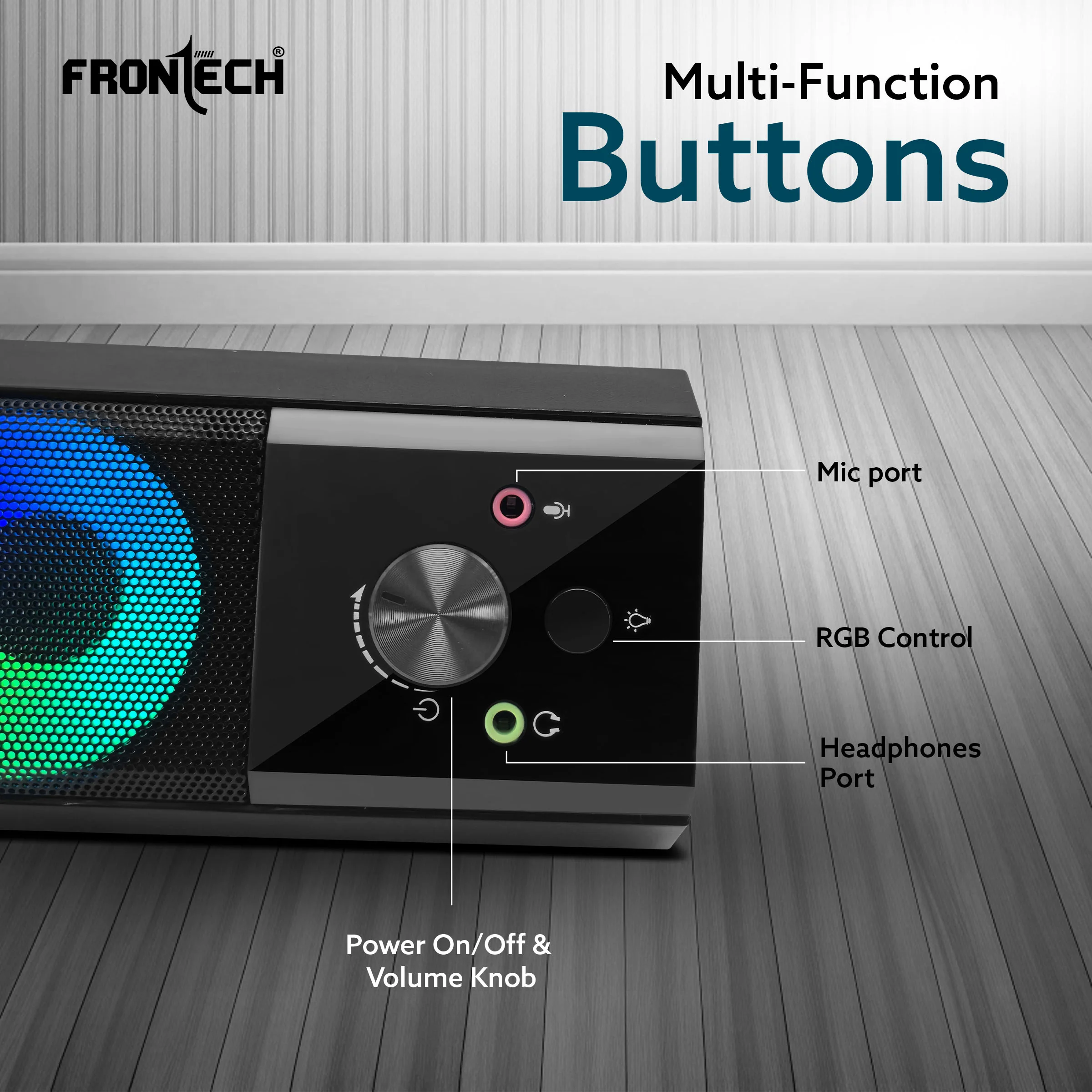 Frontech 2.0 Channel Multimedia Speaker | 12W | USB Powered | AUX/USB | RGB Lighting | Detachable Soundbar (SPK-0012) - Image 4
