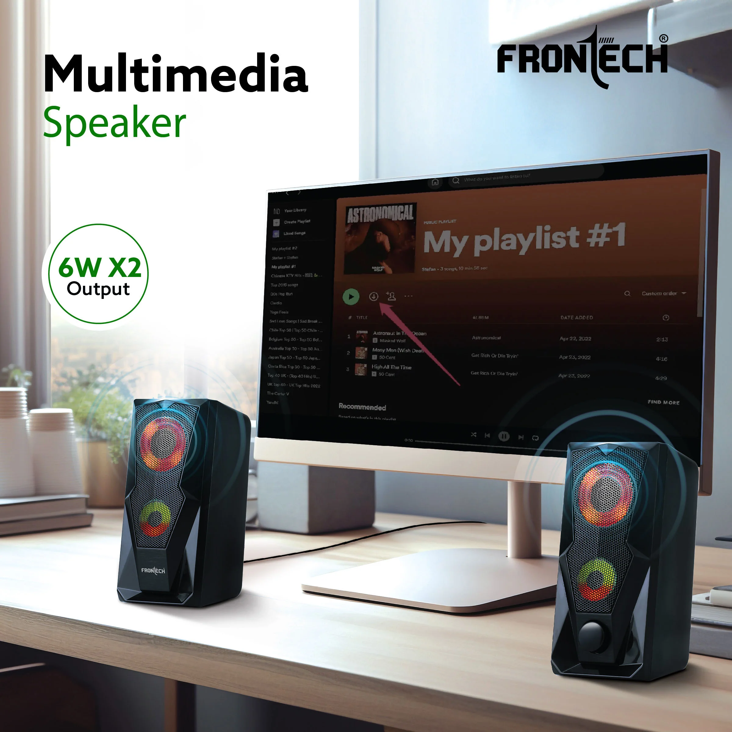 Frontech 2.0 Channel Multimedia Speakers – 12W | USB Powered | RGB Lighting | 3.5mm AUX | 1 Year Warranty (SPK-0013) - Image 2