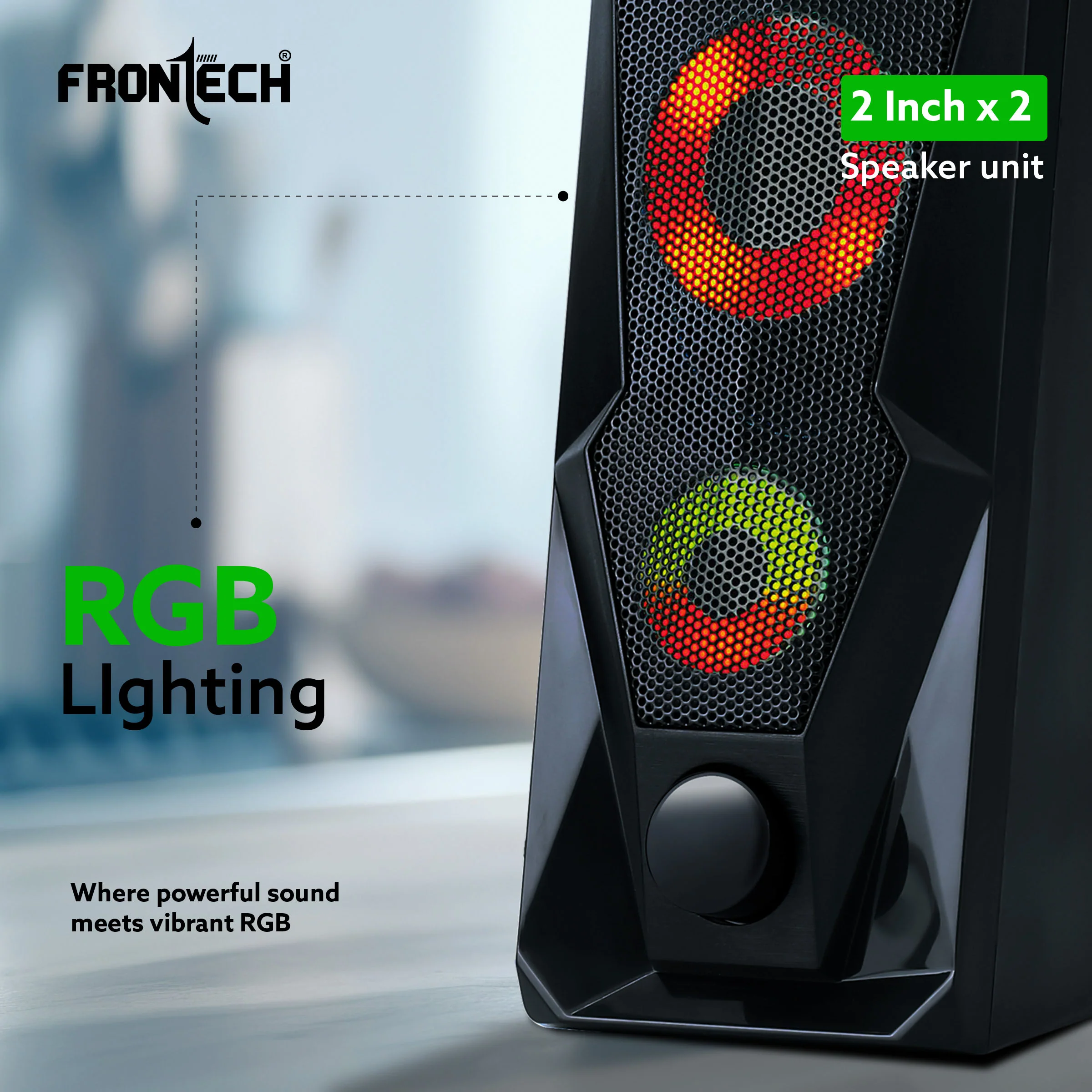 Frontech 2.0 Channel Multimedia Speakers – 12W | USB Powered | RGB Lighting | 3.5mm AUX | 1 Year Warranty (SPK-0013) - Image 5