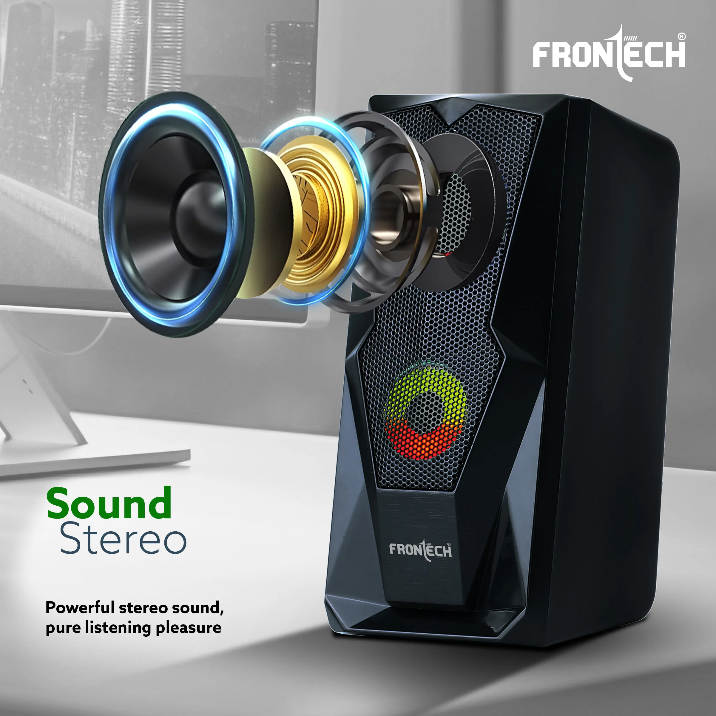 Frontech 2.0 Channel Multimedia Speakers – 12W | USB Powered | RGB Lighting | 3.5mm AUX | 1 Year Warranty (SPK-0013) - Image 6