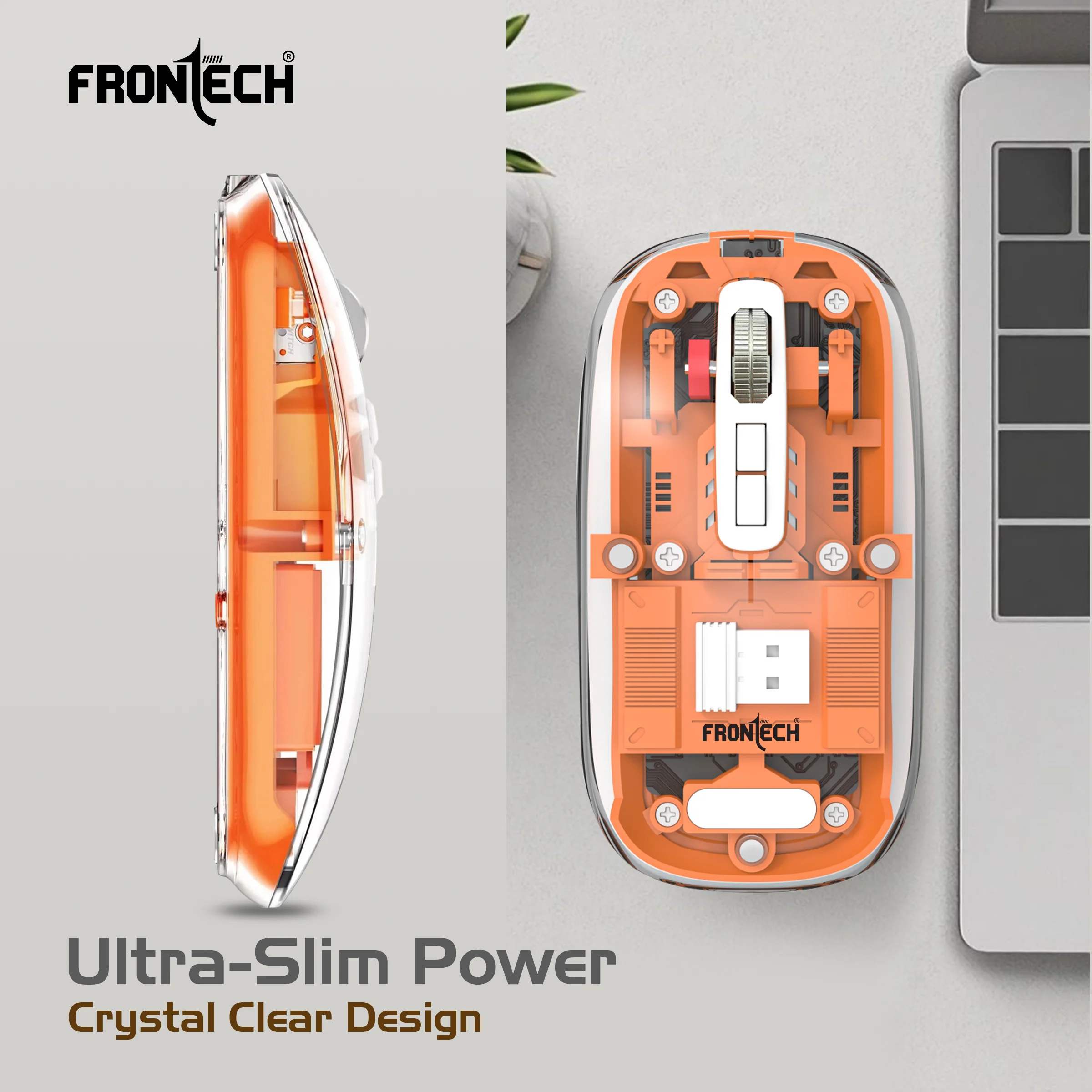 Frontech Wireless Transparent Bluetooth Mouse|2.4Ghz|3200 DPI| 300mAh Rechargeable Battery|5 Button Mouse|1 Year Warranty - Image 10