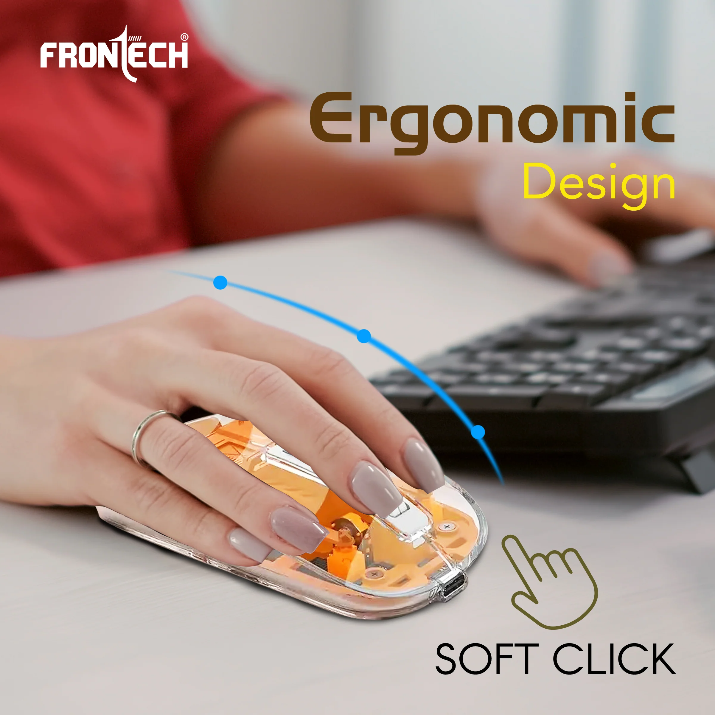 Frontech Wireless Transparent Bluetooth Mouse|2.4Ghz|3200 DPI| 300mAh Rechargeable Battery|5 Button Mouse|1 Year Warranty - Image 6