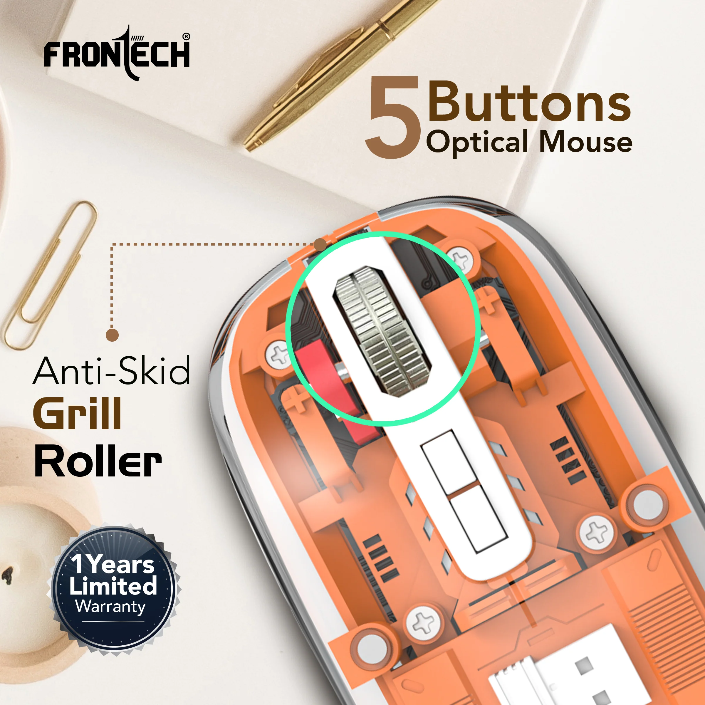 Frontech Wireless Transparent Bluetooth Mouse|2.4Ghz|3200 DPI| 300mAh Rechargeable Battery|5 Button Mouse|1 Year Warranty - Image 7