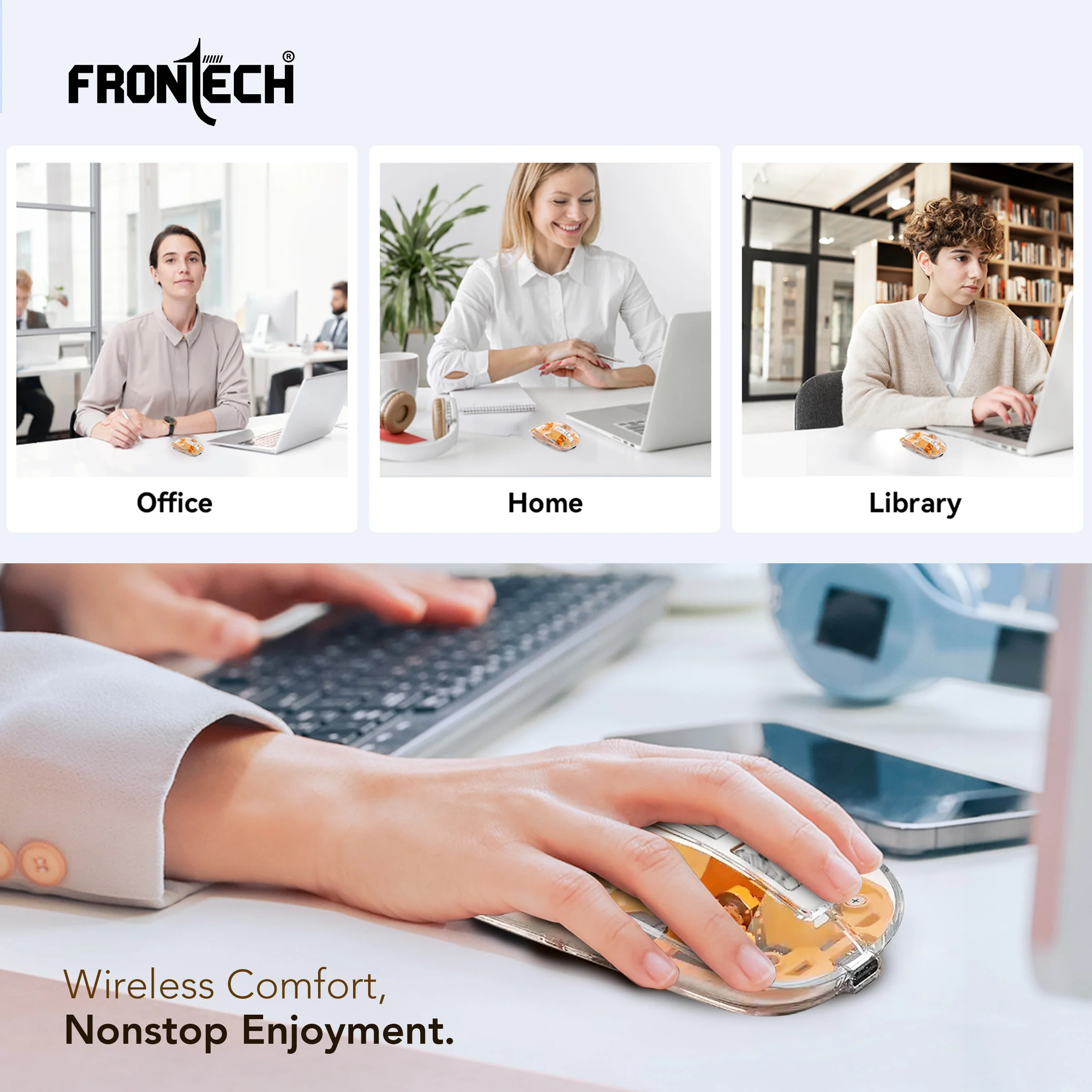 Frontech Wireless Transparent Bluetooth Mouse|2.4Ghz|3200 DPI| 300mAh Rechargeable Battery|5 Button Mouse|1 Year Warranty - Image 8
