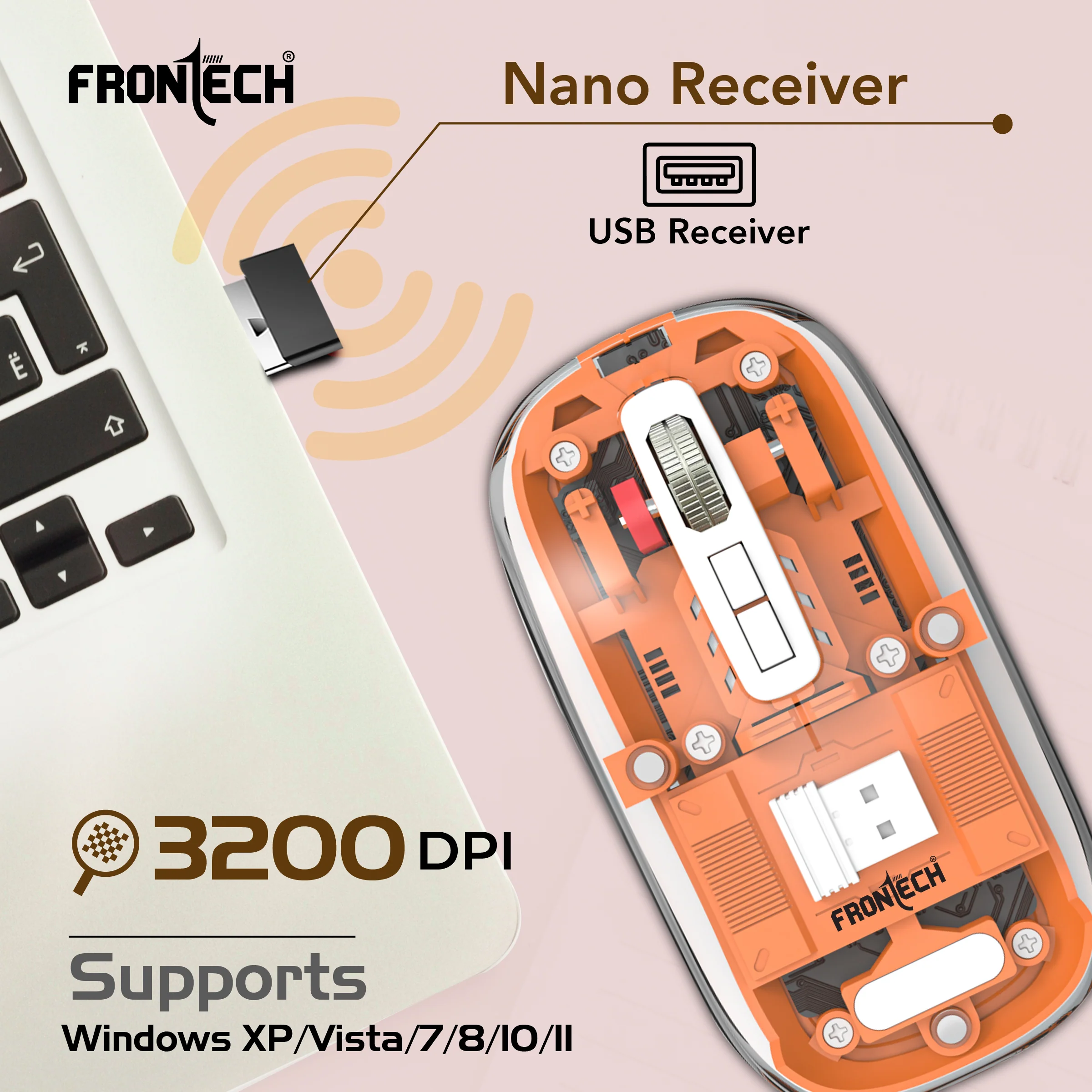 Frontech Wireless Transparent Bluetooth Mouse|2.4Ghz|3200 DPI| 300mAh Rechargeable Battery|5 Button Mouse|1 Year Warranty - Image 9