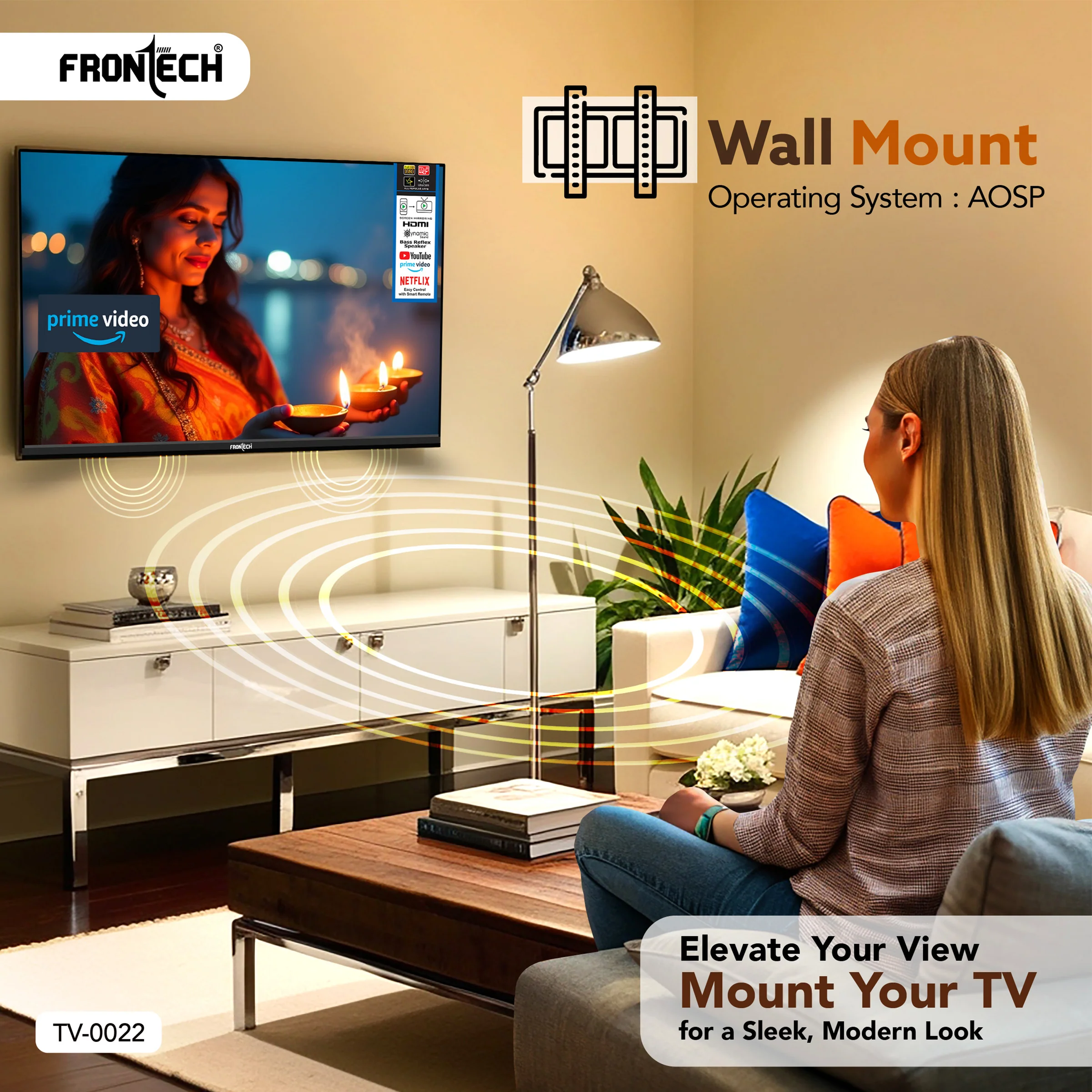 Frontech 24-Inch HD Ready LED Smart TV | 1366x768p Resolution | Dual 10W Speakers | Wi-Fi | HDMI/USB/AV Ports | IR Remote | Wall Mountable | AOSP OS (TV-0022) - Image 5