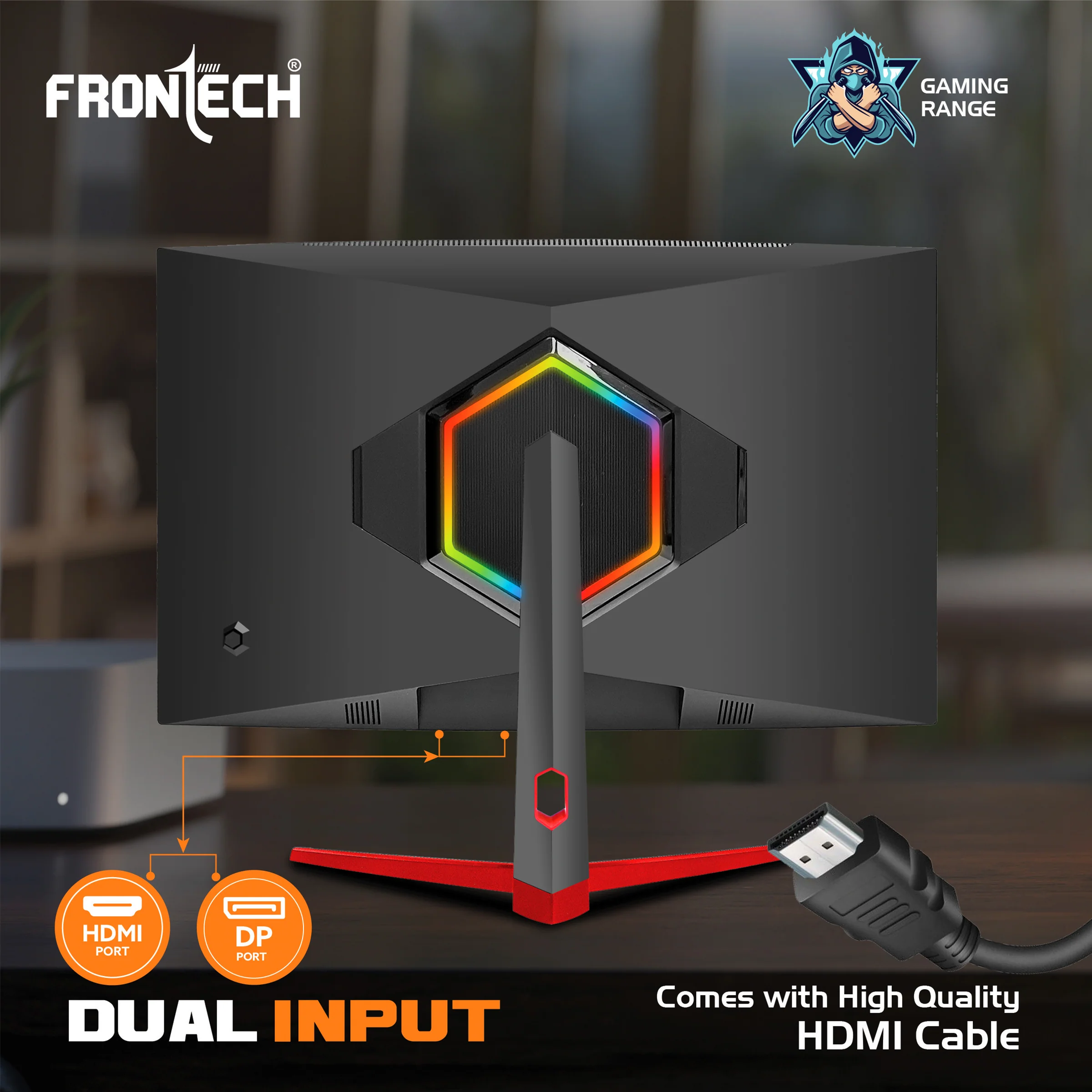 Frontech 27 inch Curved Gaming Monitor | 200Hz | 1920x1080 | RGB | Wall Mountable | HDMI & DP | 1ms Response Time | Built-in Speakers | 3 Years Warranty - Image 4