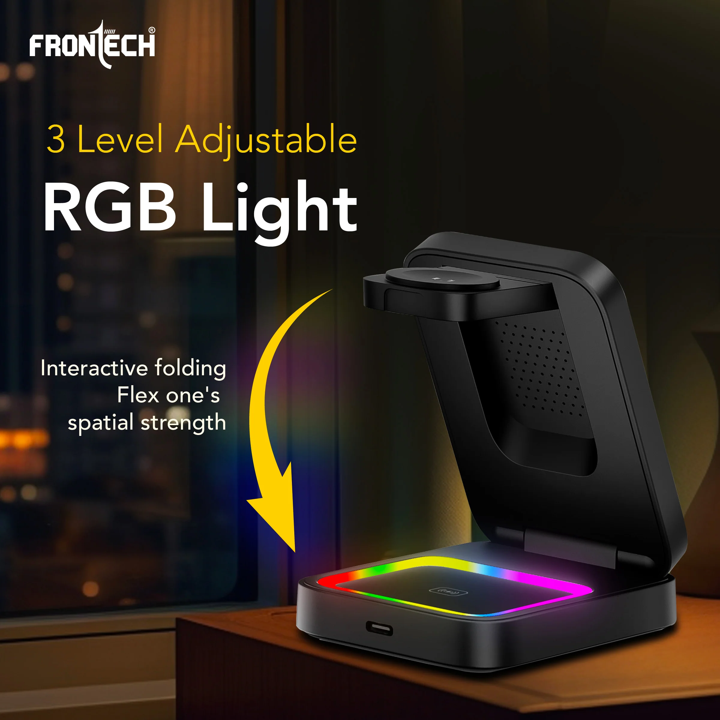 Frontech 3-in-1 Magnetic Wireless Charger with Night Light, Fast Charging, Type-C Input, for iPhone, AirPods & Apple Watch – ABS + Silicone Build, Foldable Stand Design (CCH-0017B) - Image 4