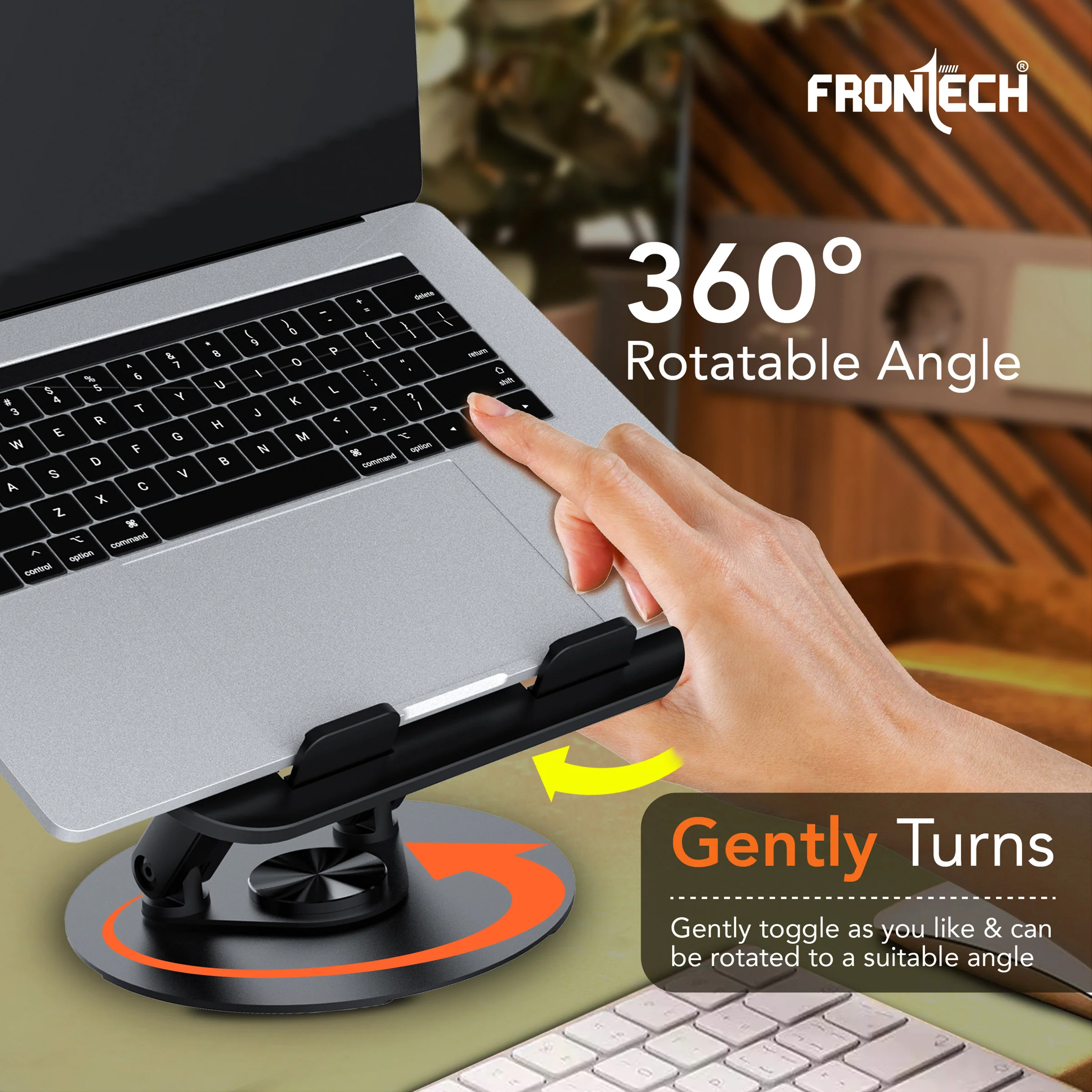Frontech 360° Rotating Laptop Stand — Step-Less Adjustable Height, Carbon Steel + ABS Build, Fits Up to 17", Portable & Durable - Black, (CP-0011) - Image 3