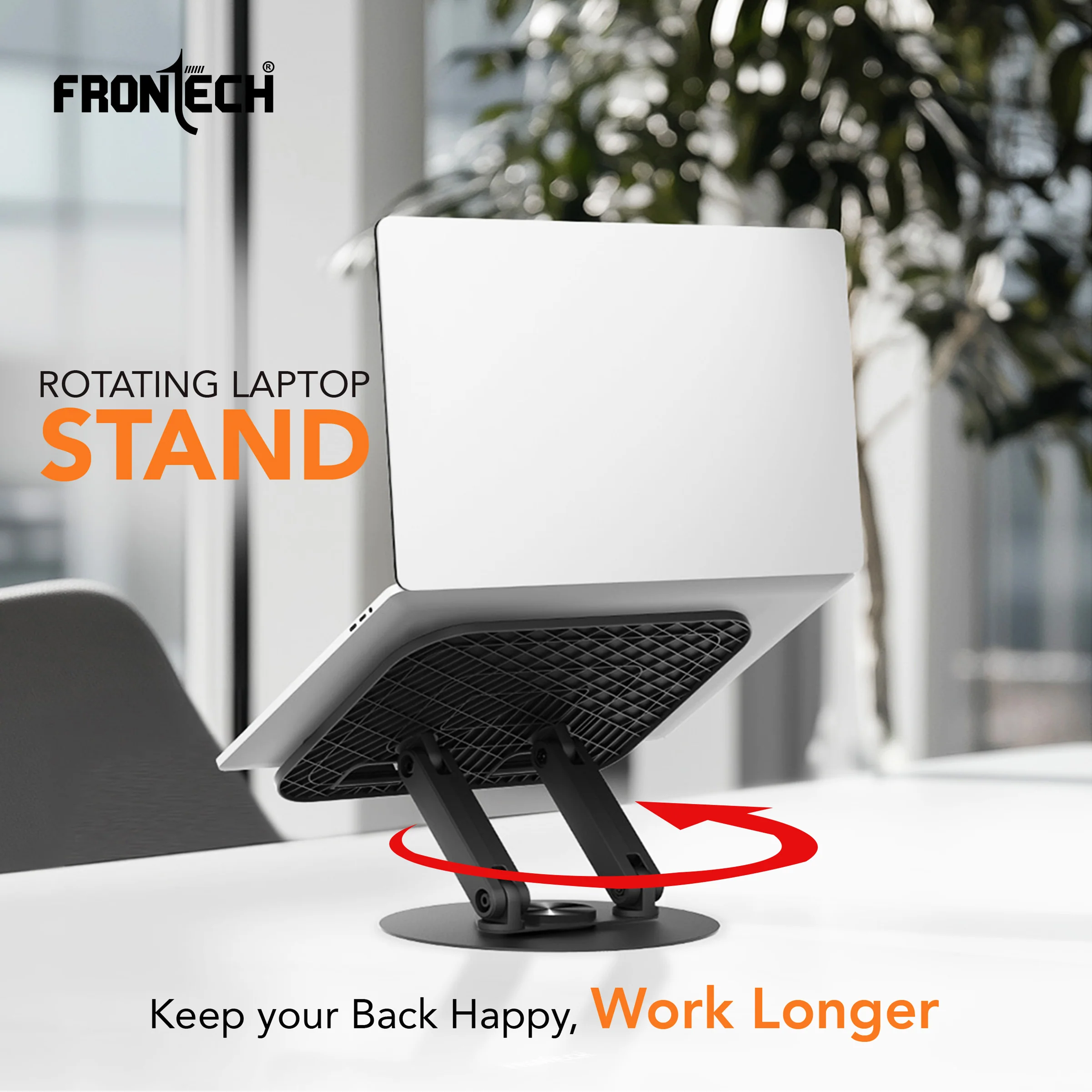 Frontech 360° Rotating Laptop Stand — Step-Less Adjustable Height, Carbon Steel + ABS Build, Fits Up to 17", Portable & Durable - Black, (CP-0011) - Image 7