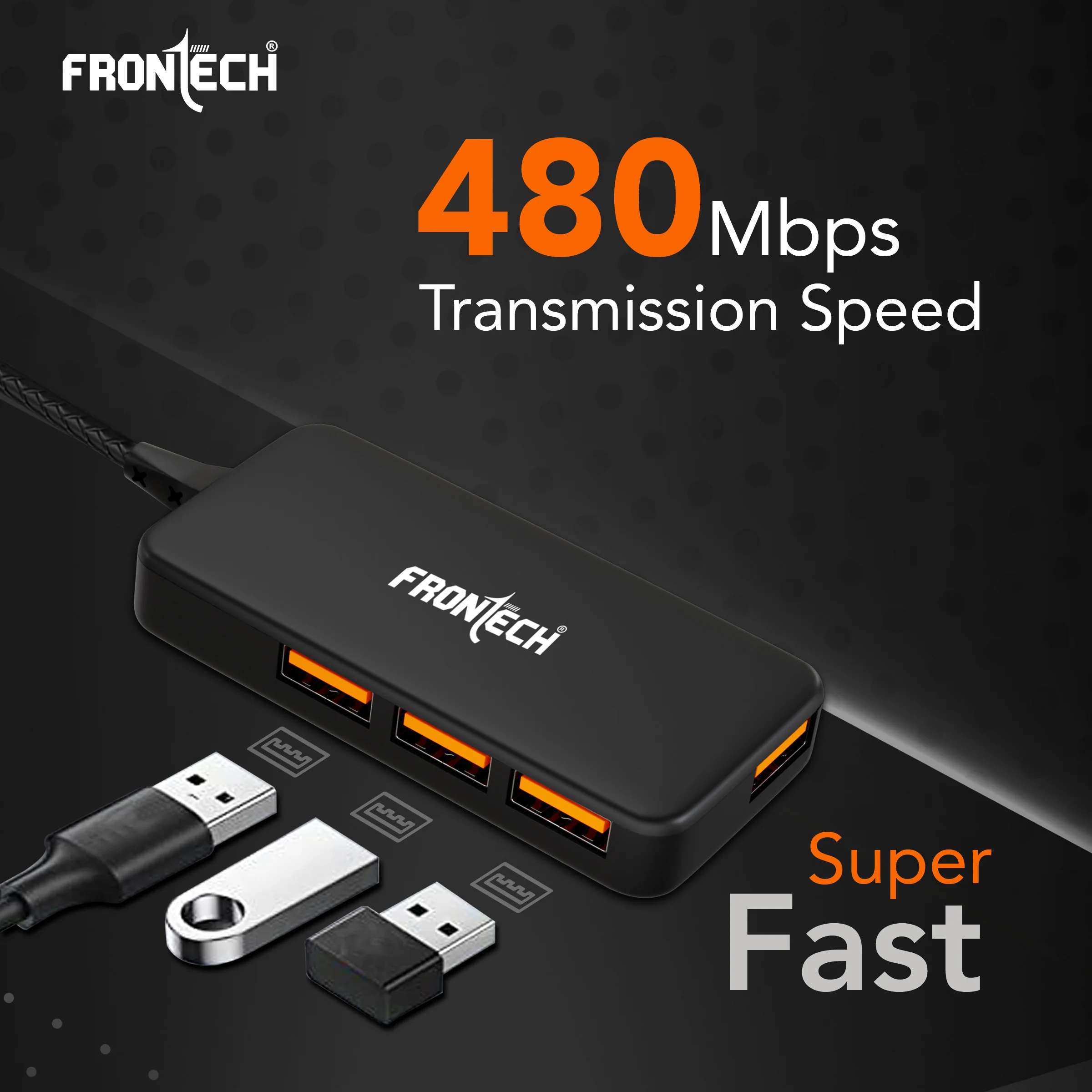 Frontech 4-in-1 USB 2.0 Hub - 4 Port, 480Mbps Super Fast Transmission, 1.5m Cable (NC-0062) - Image 3