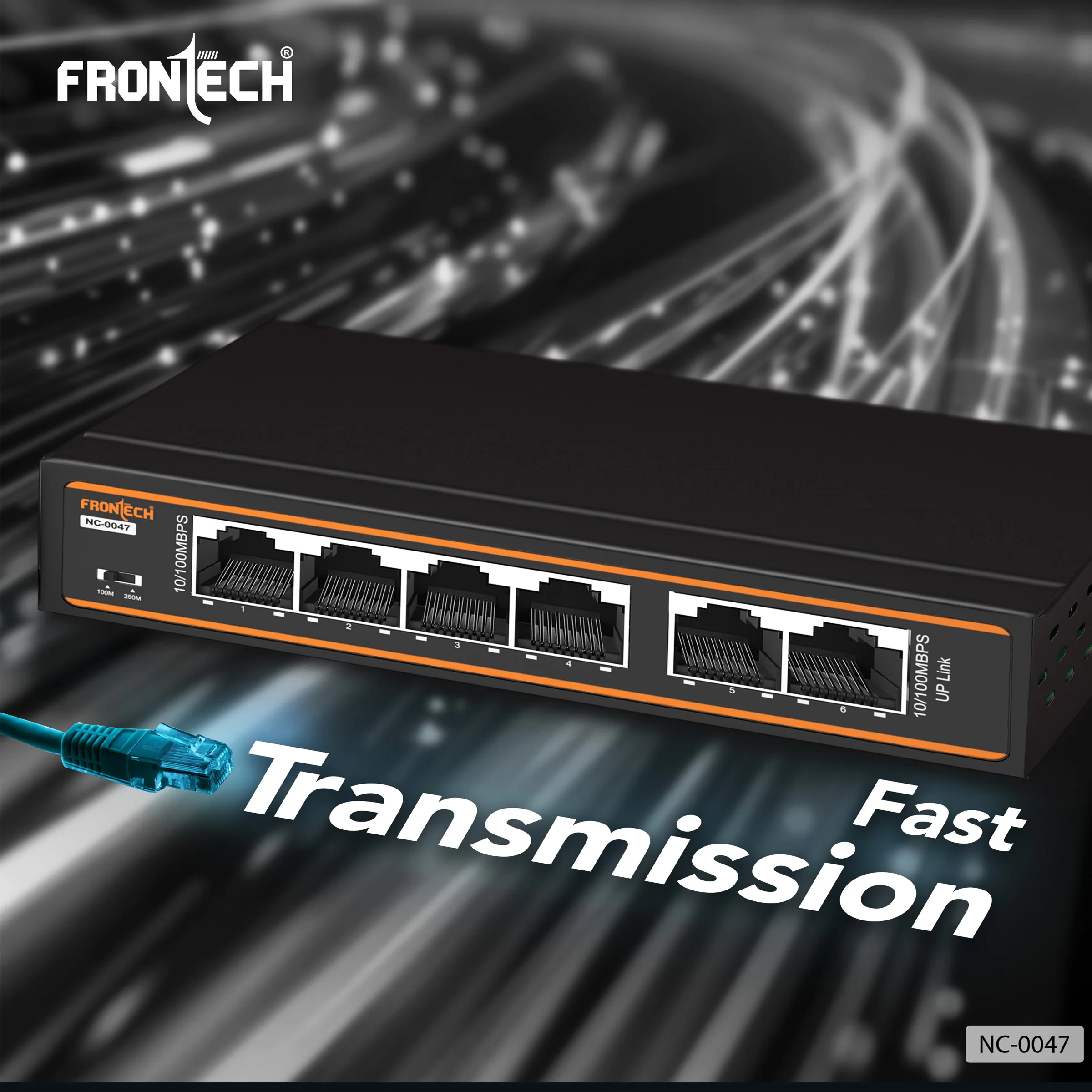 Frontech 4-Port PoE+ Switch | 6-Port 10/100 Mbps Ethernet Network Switch with 72W PoE Budget, 2 Uplink Ports, 250m Transmission, Plug & Play, Wall Mount | 2-Year Warranty (NC-0047) - Image 4