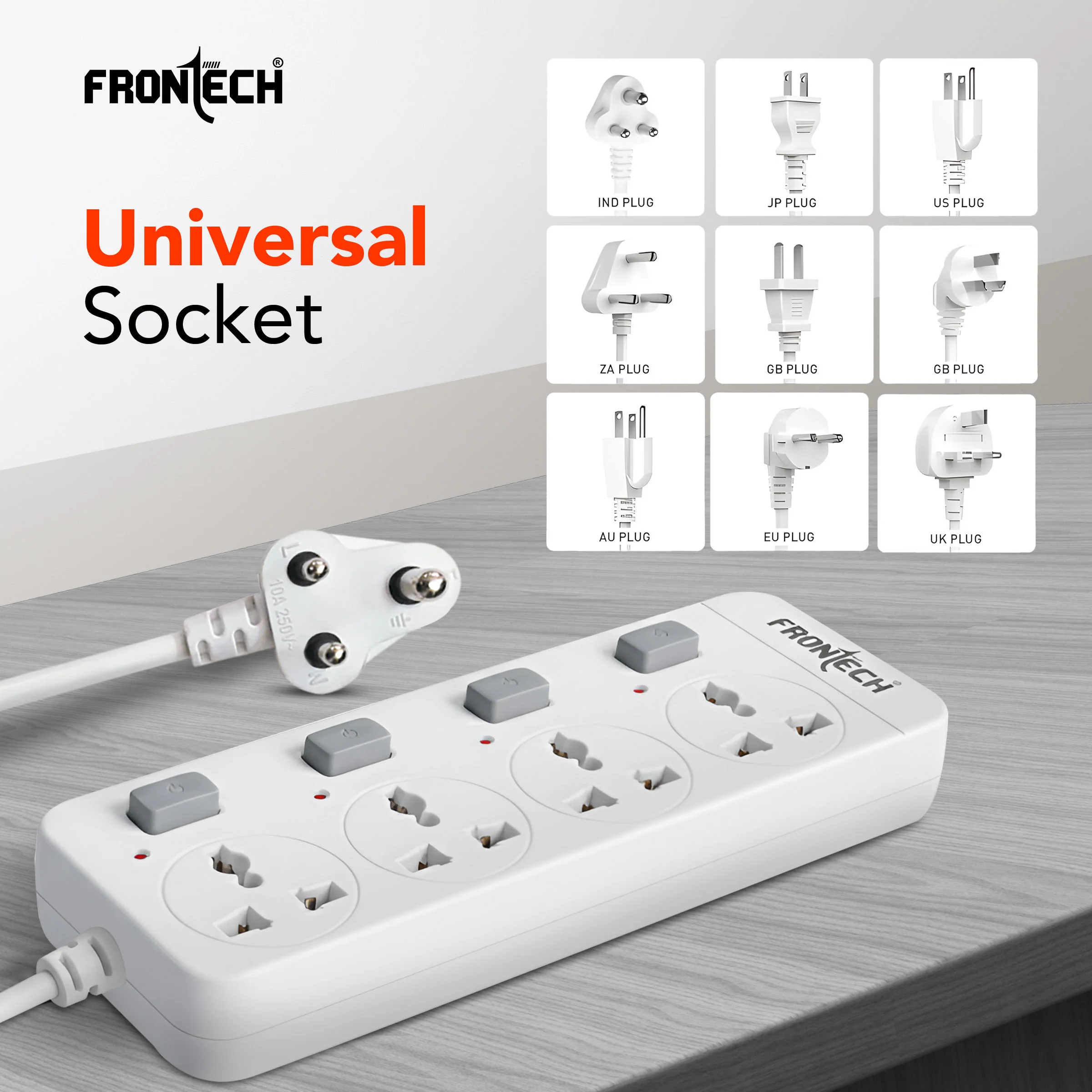 Frontech 4-Way Power Extension Socket | 2000W Heavy-Duty Power Strip | Individual Switches with LED Indicators | Universal Sockets | 3M Copper Cable | Fire-Resistant Body | 1 Year Warranty (FT-3565) - Image 4