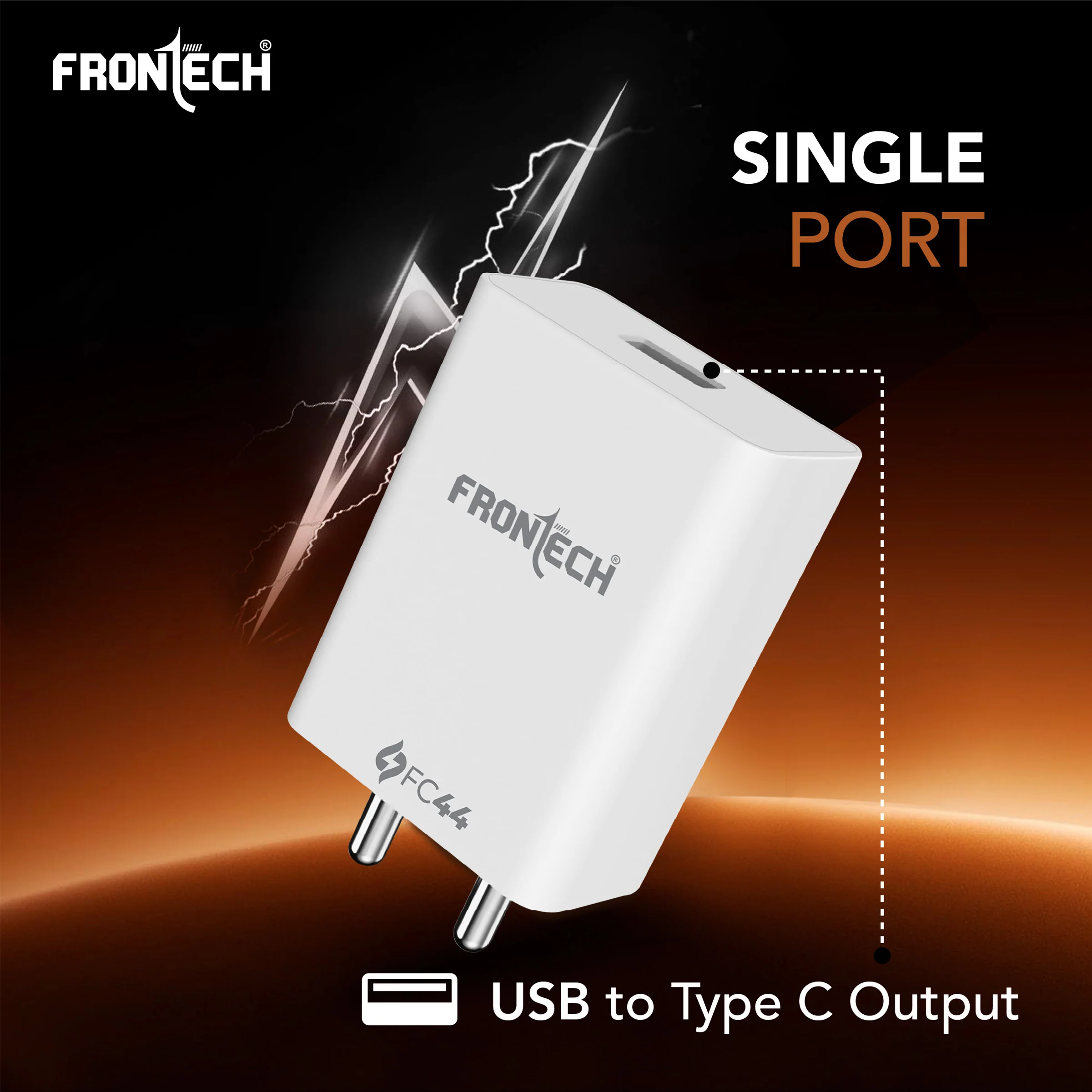 Frontech 44W Flash Charger | USB to Type-C Fast Charging | Smart Chip Protection | 1M Type-C Cable Included | Universal Compatibility (MCH-0027) - Image 3