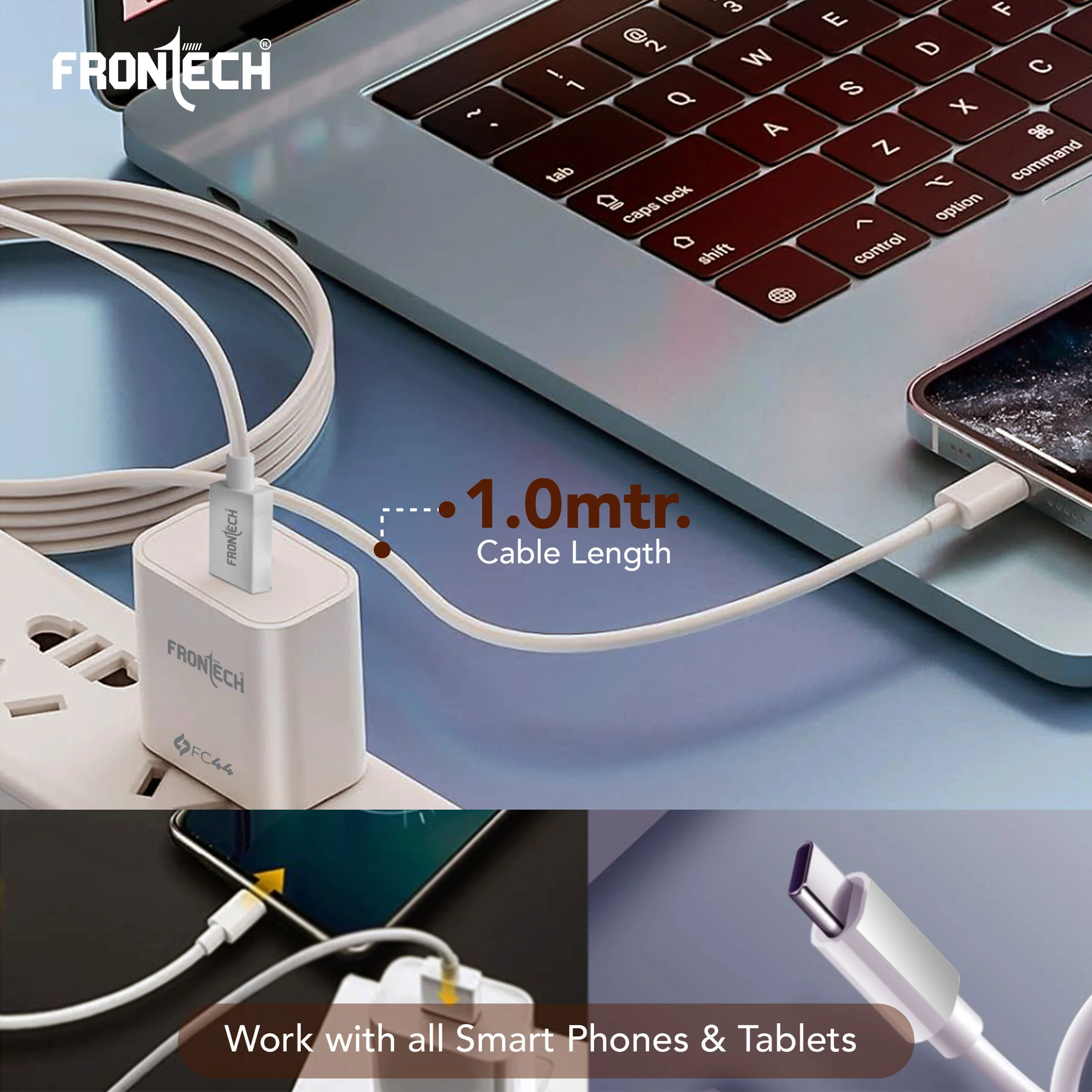 Frontech 44W Flash Charger | USB to Type-C Fast Charging | Smart Chip Protection | 1M Type-C Cable Included | Universal Compatibility (MCH-0027) - Image 4