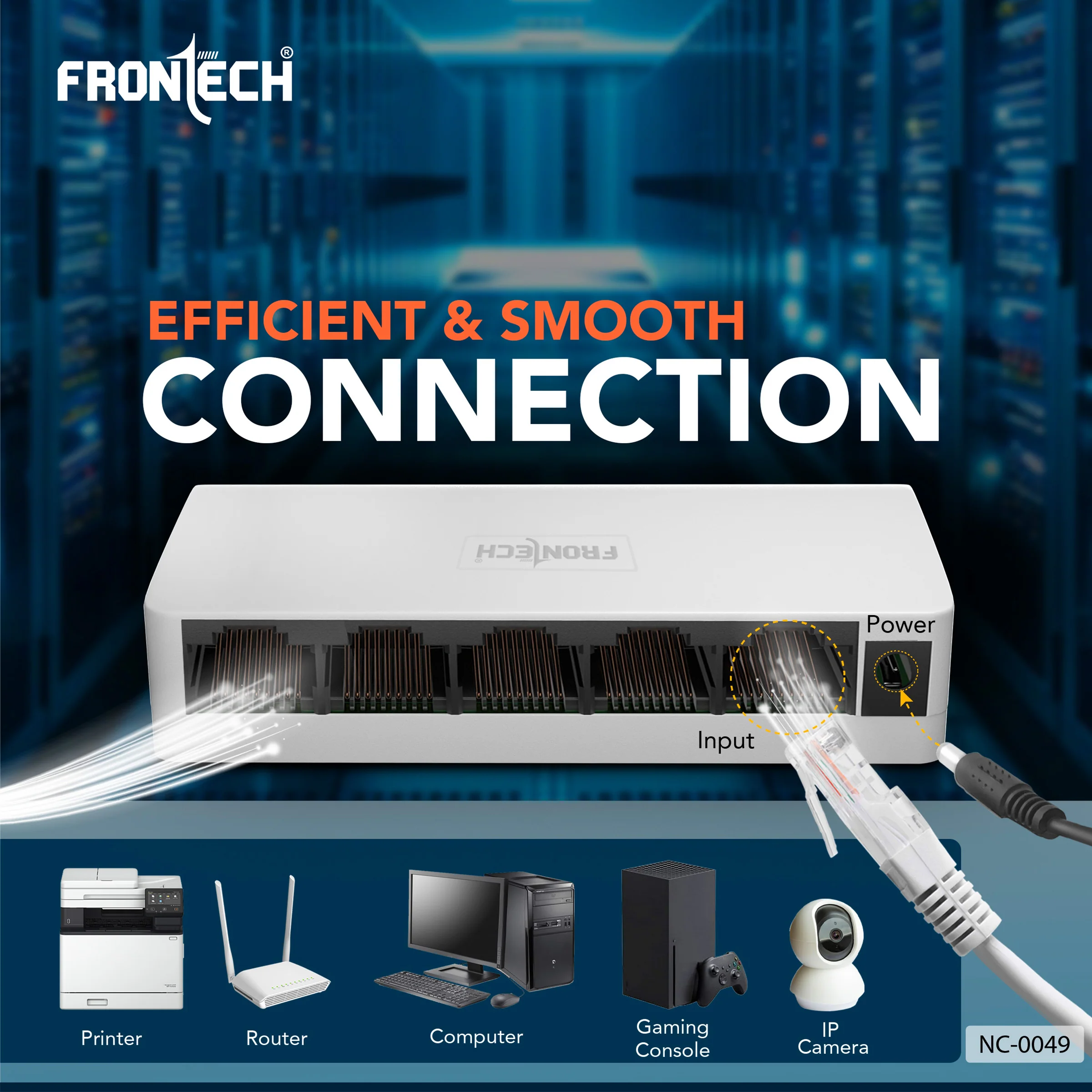 Frontech 5 Port Ethernet Switch | Plug & Play | 10/100 Mbps | 1Gbps Bandwidth | Upto 100m Transmission | Wall Mount | Compact Design | For Router, PC, Printer, IP Camera (NC-0049) - Image 2