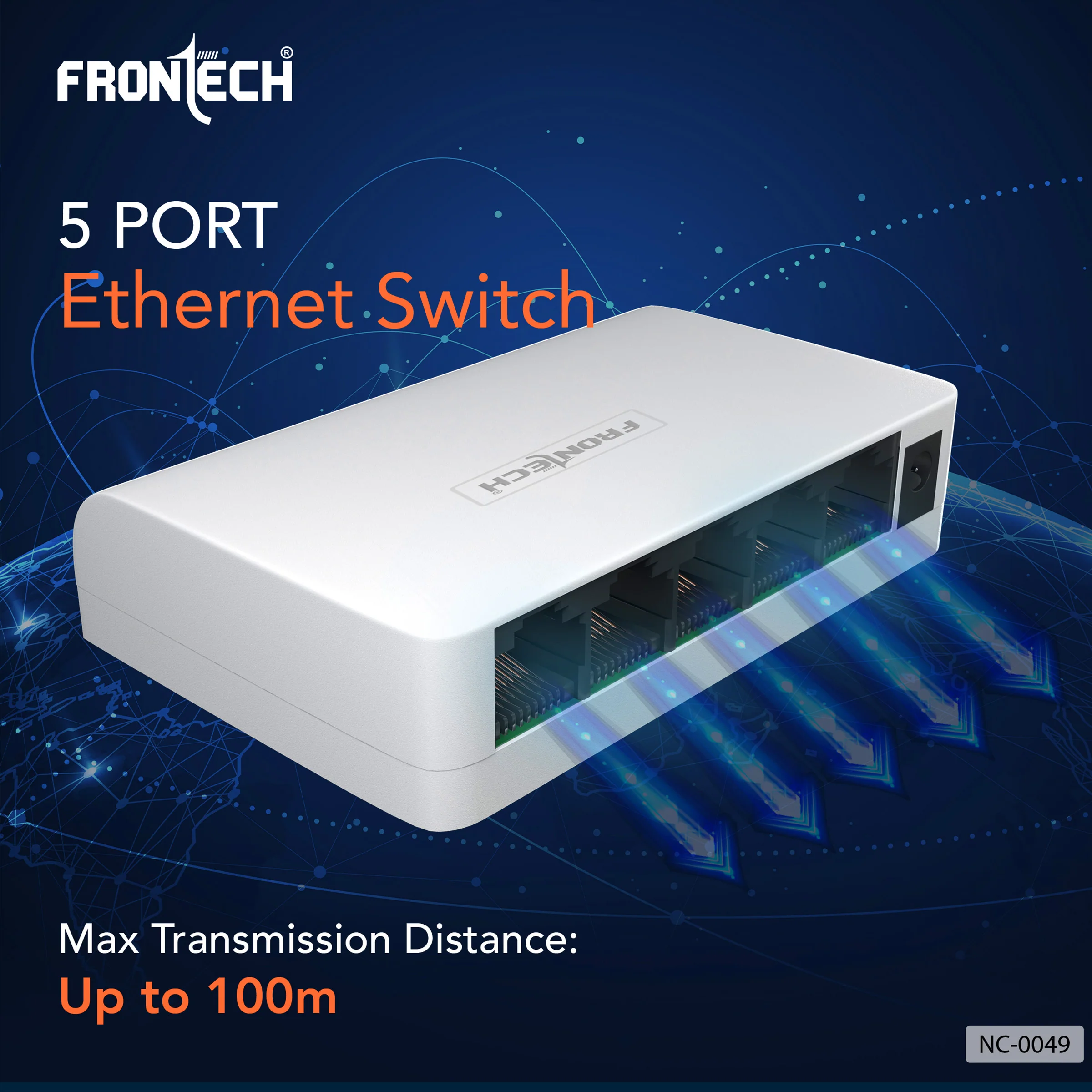 Frontech 5 Port Ethernet Switch | Plug & Play | 10/100 Mbps | 1Gbps Bandwidth | Upto 100m Transmission | Wall Mount | Compact Design | For Router, PC, Printer, IP Camera (NC-0049) - Image 3