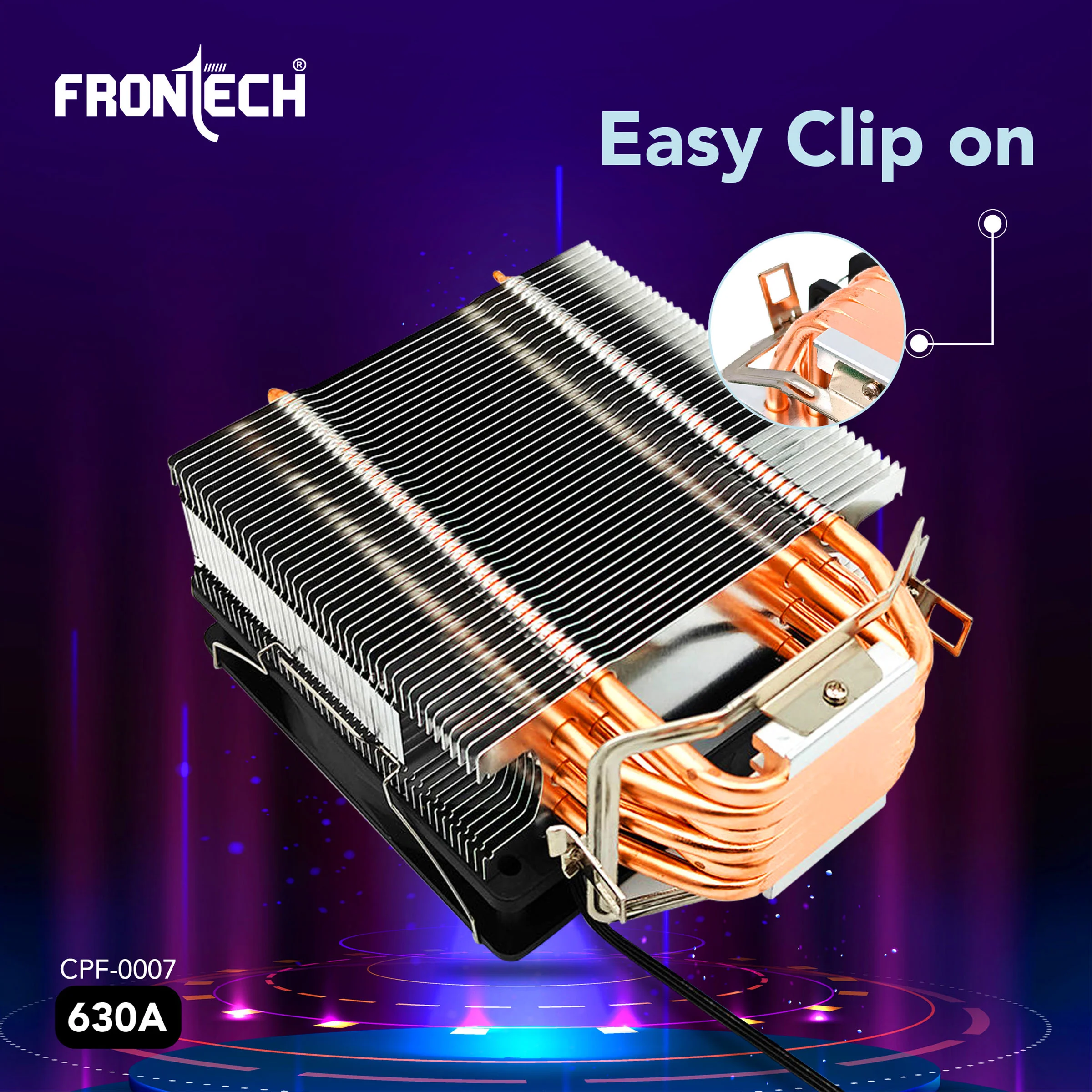 Frontech 630A CPU Air Cooler | 6 Copper Heat Pipes, 120mm RGB Fan, 1800 RPM | Supports LGA 1700 & AM5 | PWM 4-Pin + ARGB 3-Pin | Super Silent Cooling with Heatsink (CPF-0007) - Image 5