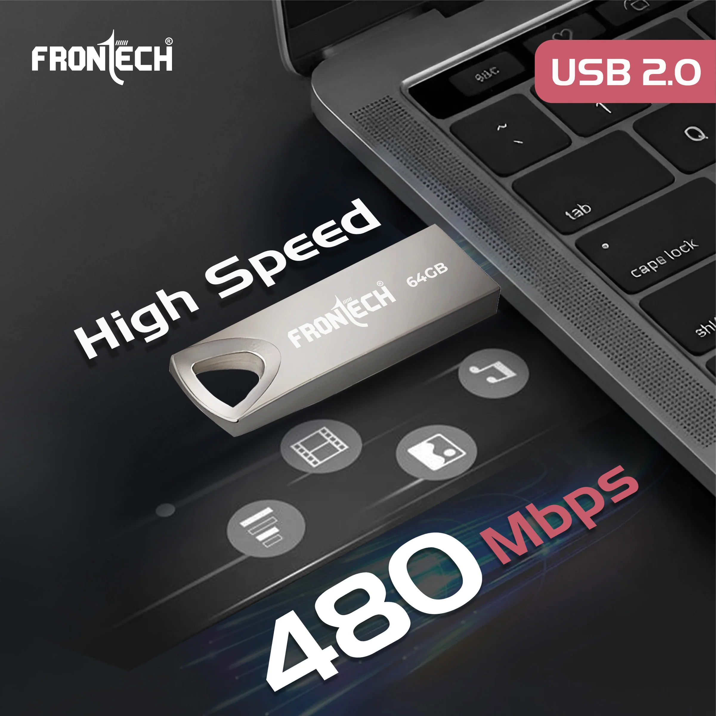Frontech 64 GB USB 2.0 Flash Drive | 480 Mbps | High Speed | Wide Compatibility | Slim & Portable |3 Years Limited Warranty (PND-0004) - Image 3