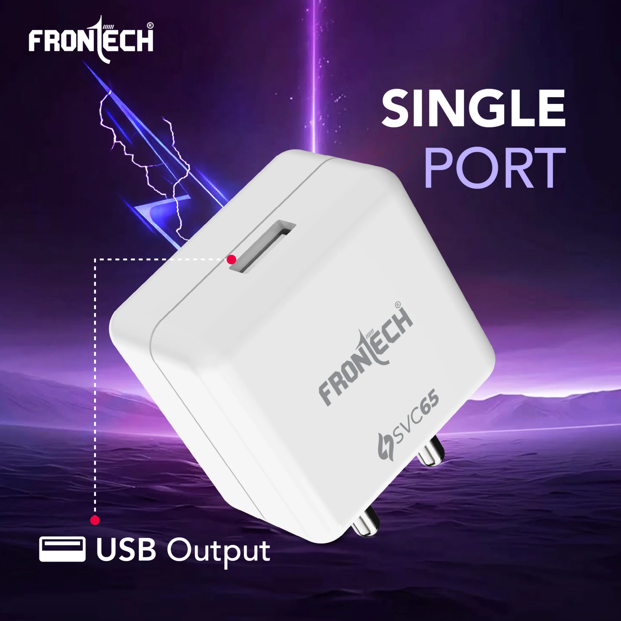 Frontech 65W SVC Fast Charger | 1m USB Cable | Single Port | Smart Chip | Multi-Protection for Smartphones & Tablets – White (MCH-0025) - Image 3