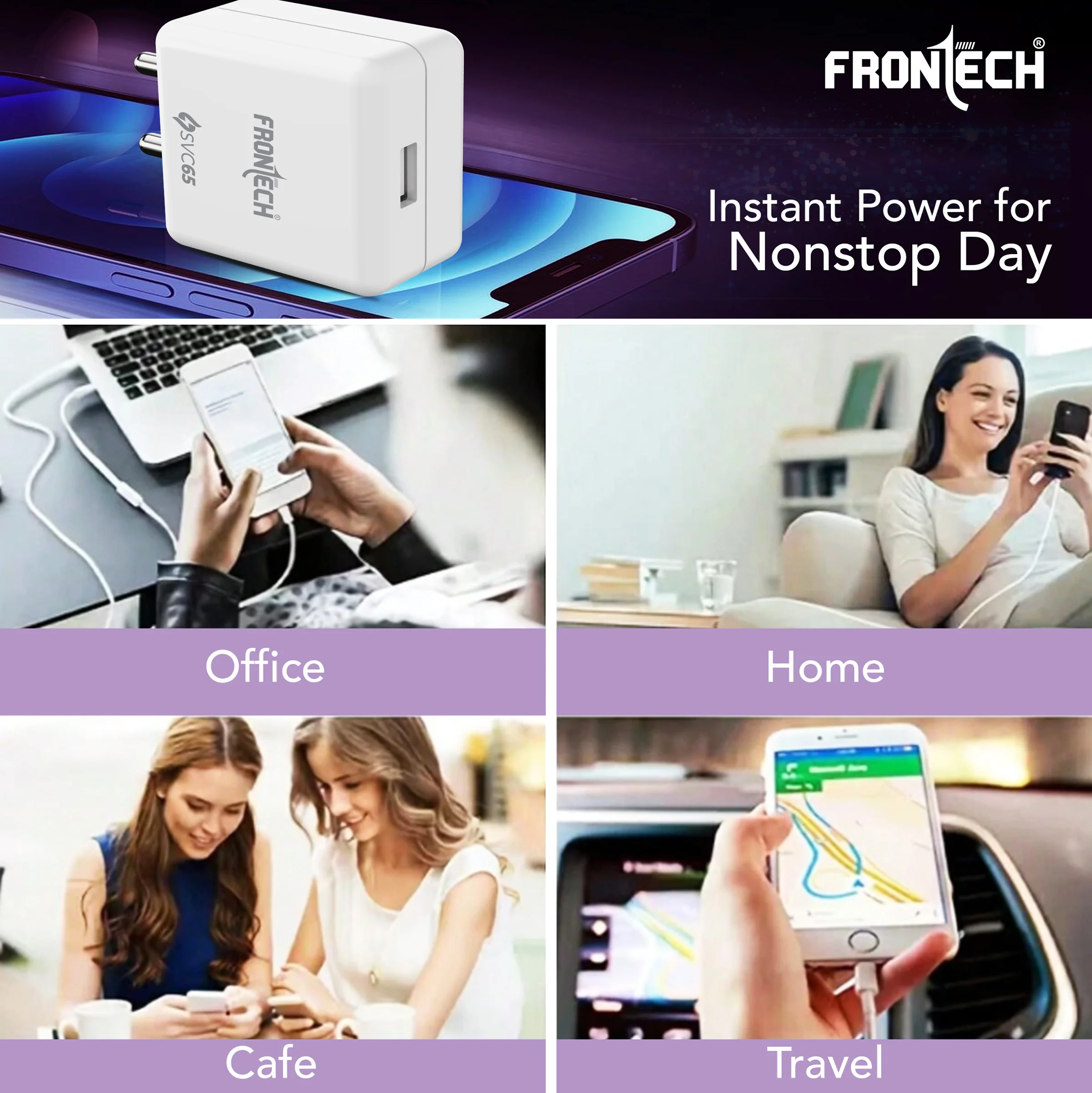 Frontech 65W SVC Fast Charger | 1m USB Cable | Single Port | Smart Chip | Multi-Protection for Smartphones & Tablets – White (MCH-0025) - Image 5