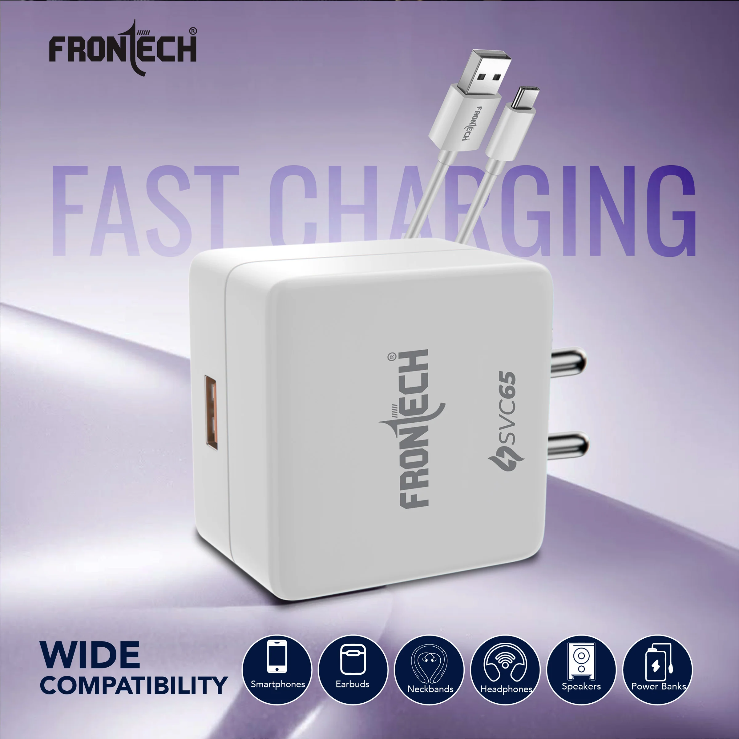 Frontech 65W SVC Fast Charger | 1m USB Cable | Single Port | Smart Chip | Multi-Protection for Smartphones & Tablets – White (MCH-0025) - Image 7