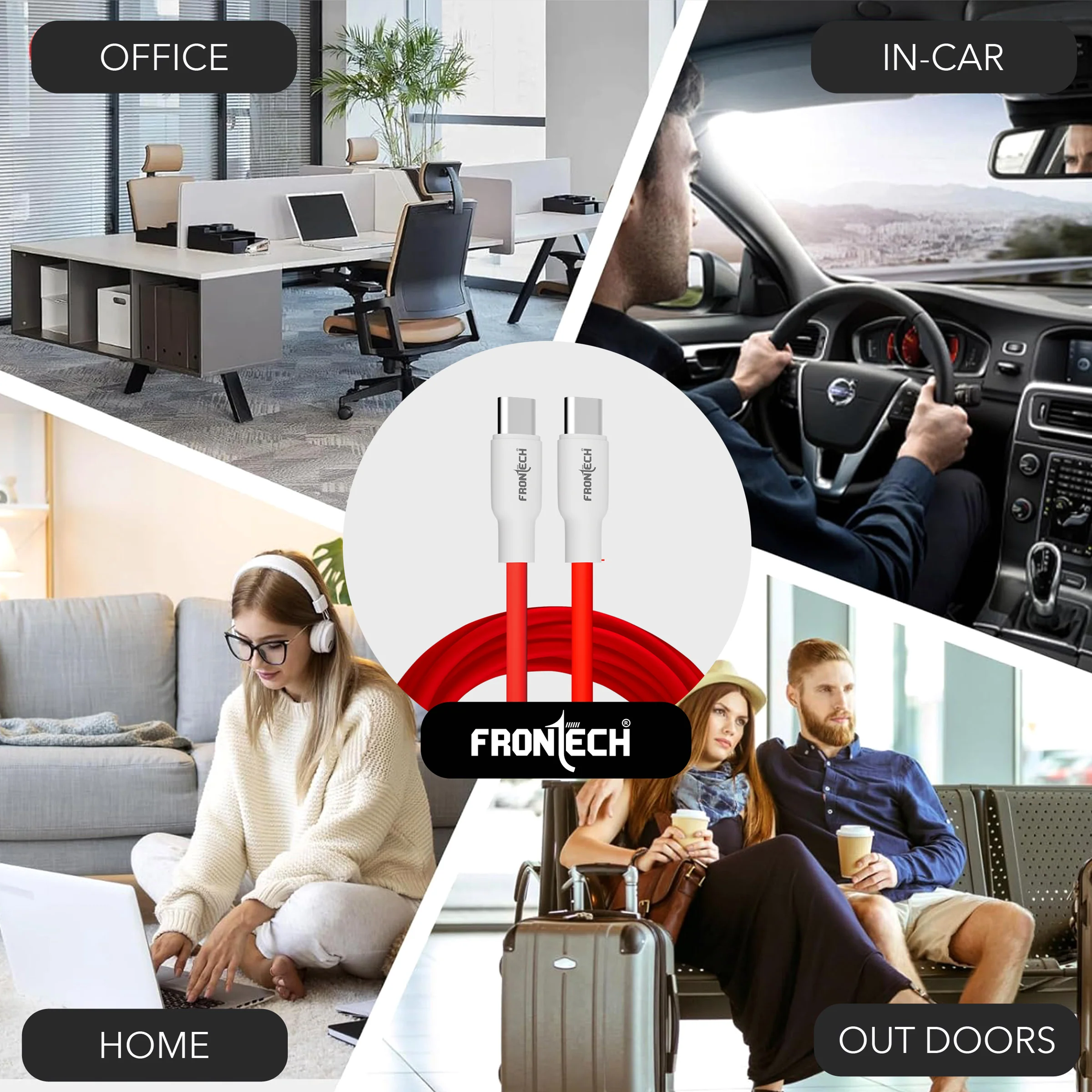 Frontech 65W Type-C to Type-C Super-Fast Charging | USB Data Cable 1.0M | Durable & Bend Resistant | 480Mbps | High-Speed Data Sync, Compatible with All Type-C Devices (FT-1045) - Image 8