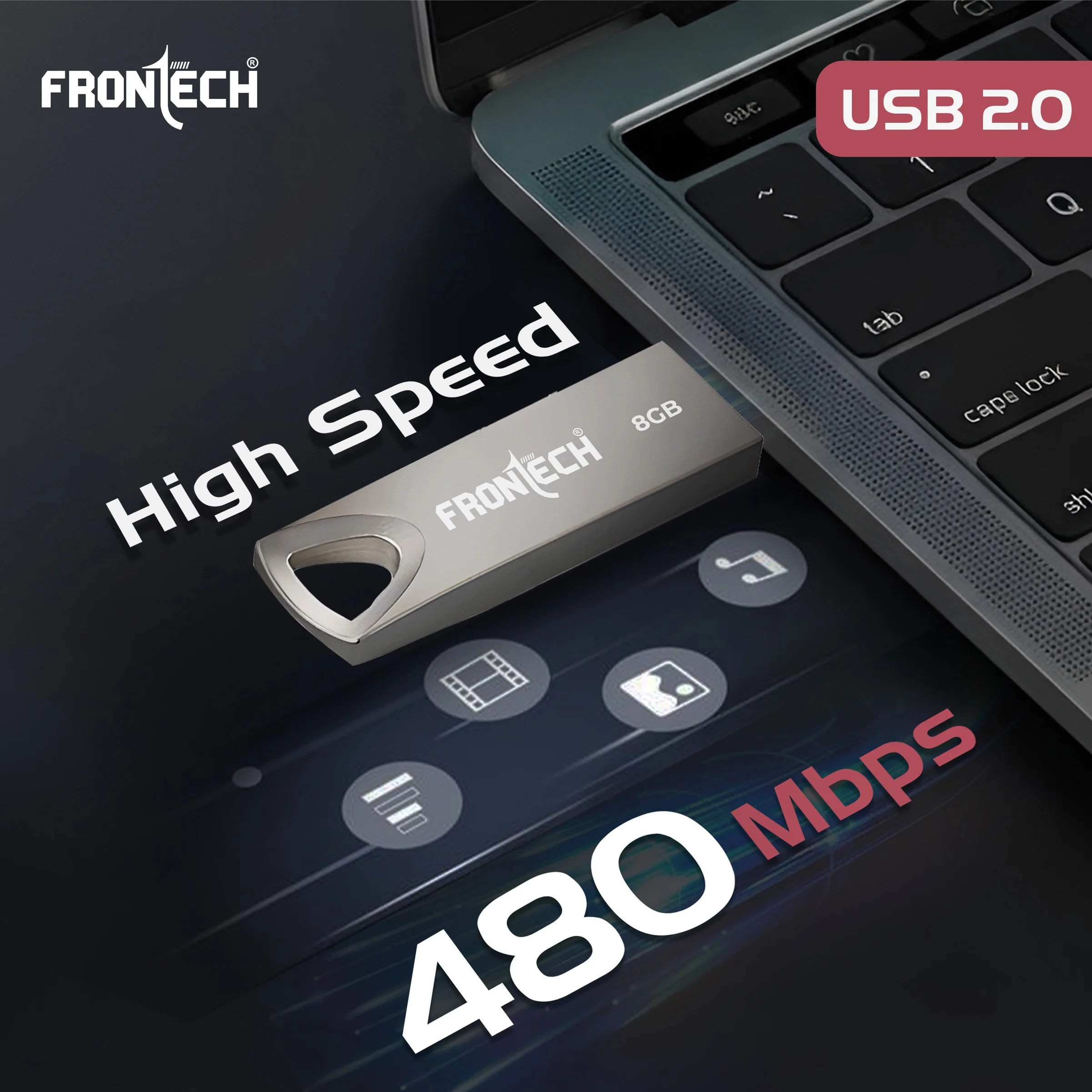 Frontech 8 GB USB 2.0 Flash Drive | 480 Mbps | High Speed | Wide Compatibility | Slim & Portable |3 Years Limited Warranty (PND-0001) - Image 3