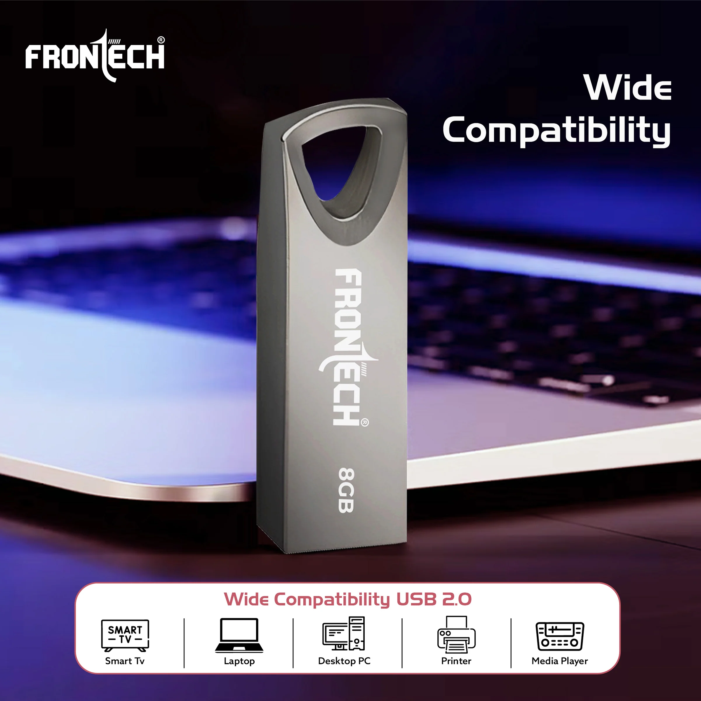 Frontech 8 GB USB 2.0 Flash Drive | 480 Mbps | High Speed | Wide Compatibility | Slim & Portable |3 Years Limited Warranty (PND-0001) - Image 4
