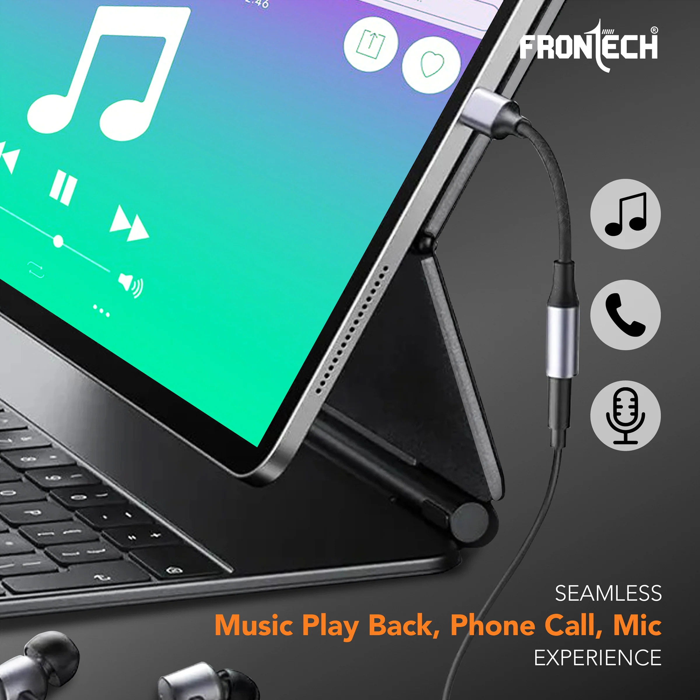 Frontech 8 Pin to 3.5mm Audio Converter – Compact Nylon Braided Adapter, Aluminum Alloy, Plug & Play, Supports Headphones, Mic & Music Playback for Smartphones/Laptops/Tablets/PC - Image 3